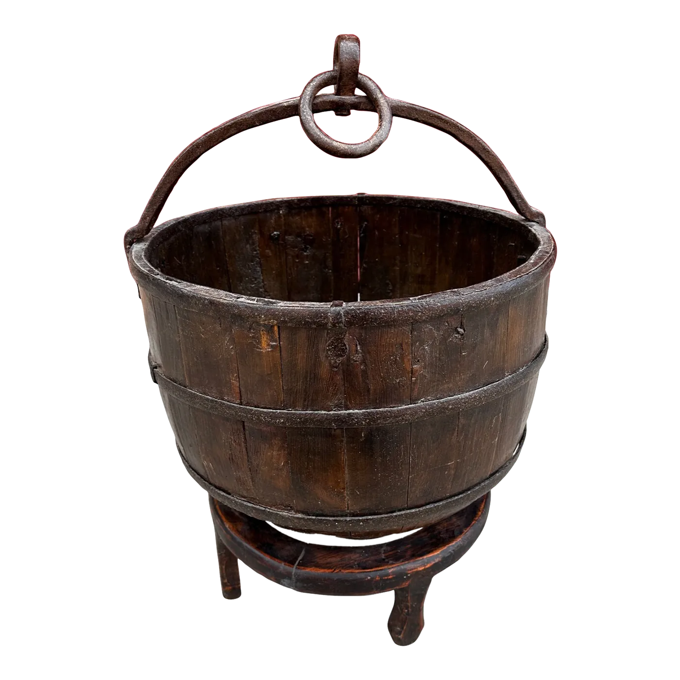 Antique 19th Century Chinese Rice Bucket with Handle & Stand Chairish