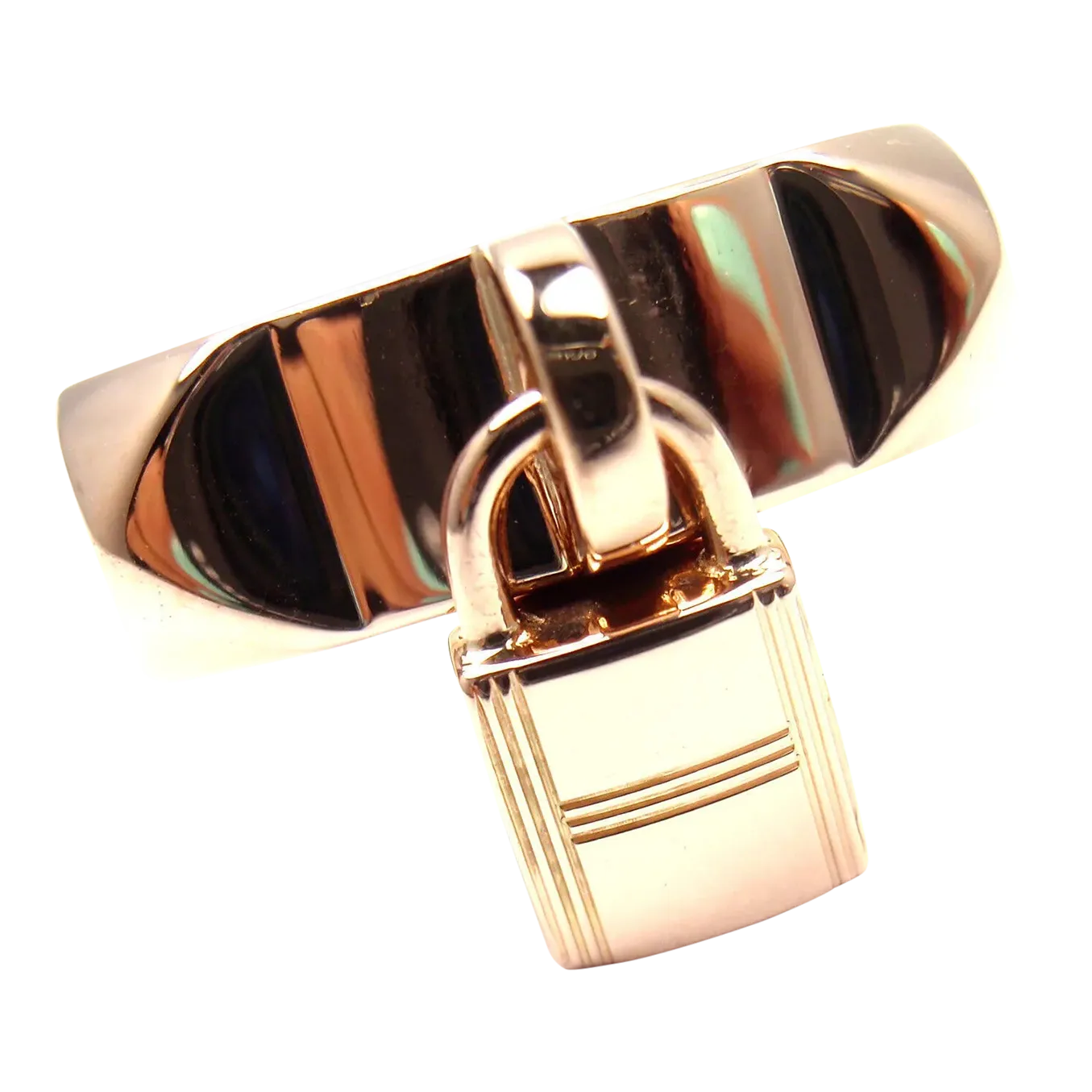 Hermes 18k Rose Gold Collier De Chien Lock Band Ring Size 49