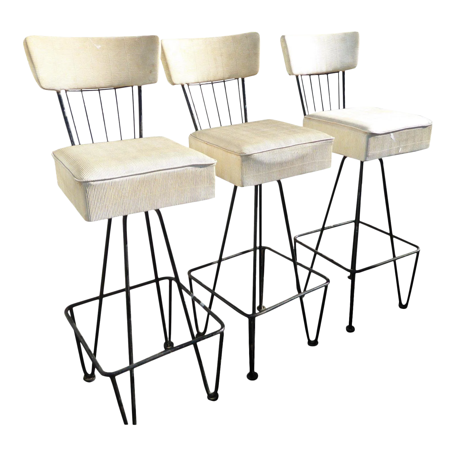 Three Vintage Bar Stools Mid Century Modern Frederick Weinberg White