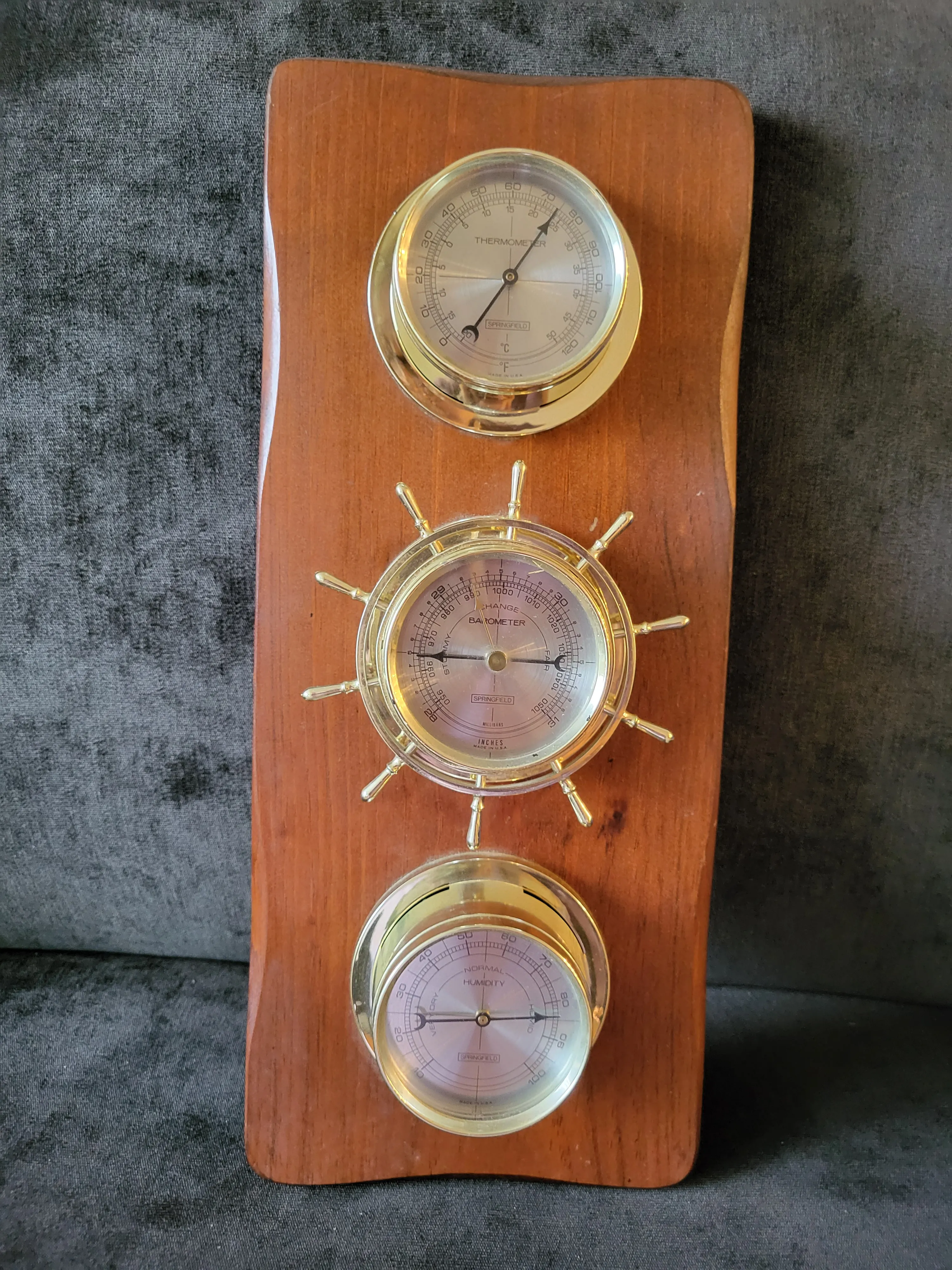 60s 70s VINTAGE BAROMETER THERMOMETER HYGROMETER TRIO Nautical Mcm  Springfield