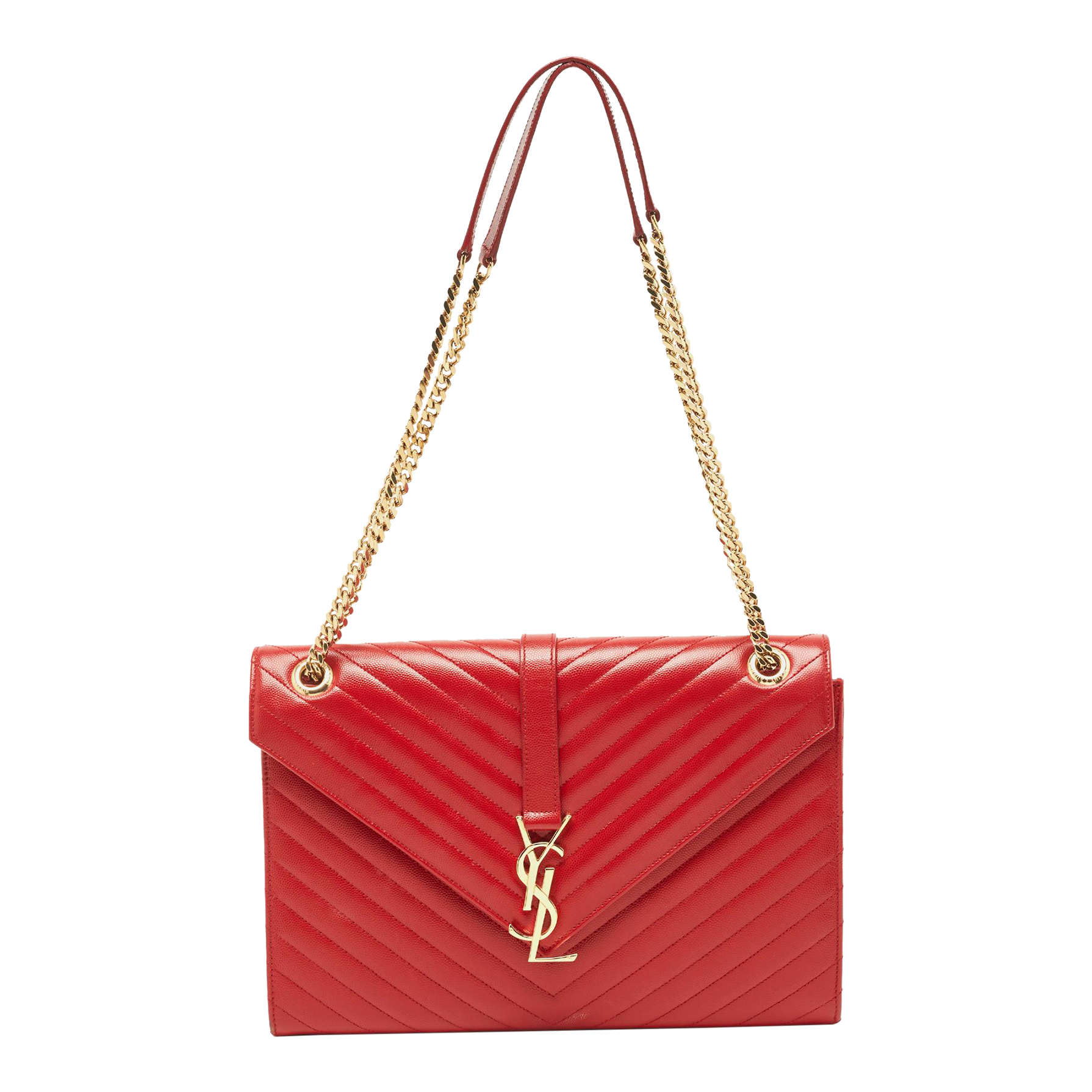 Saint Laurent Red Matelasse Leather Large Monogram Envelope Shoulder Bag