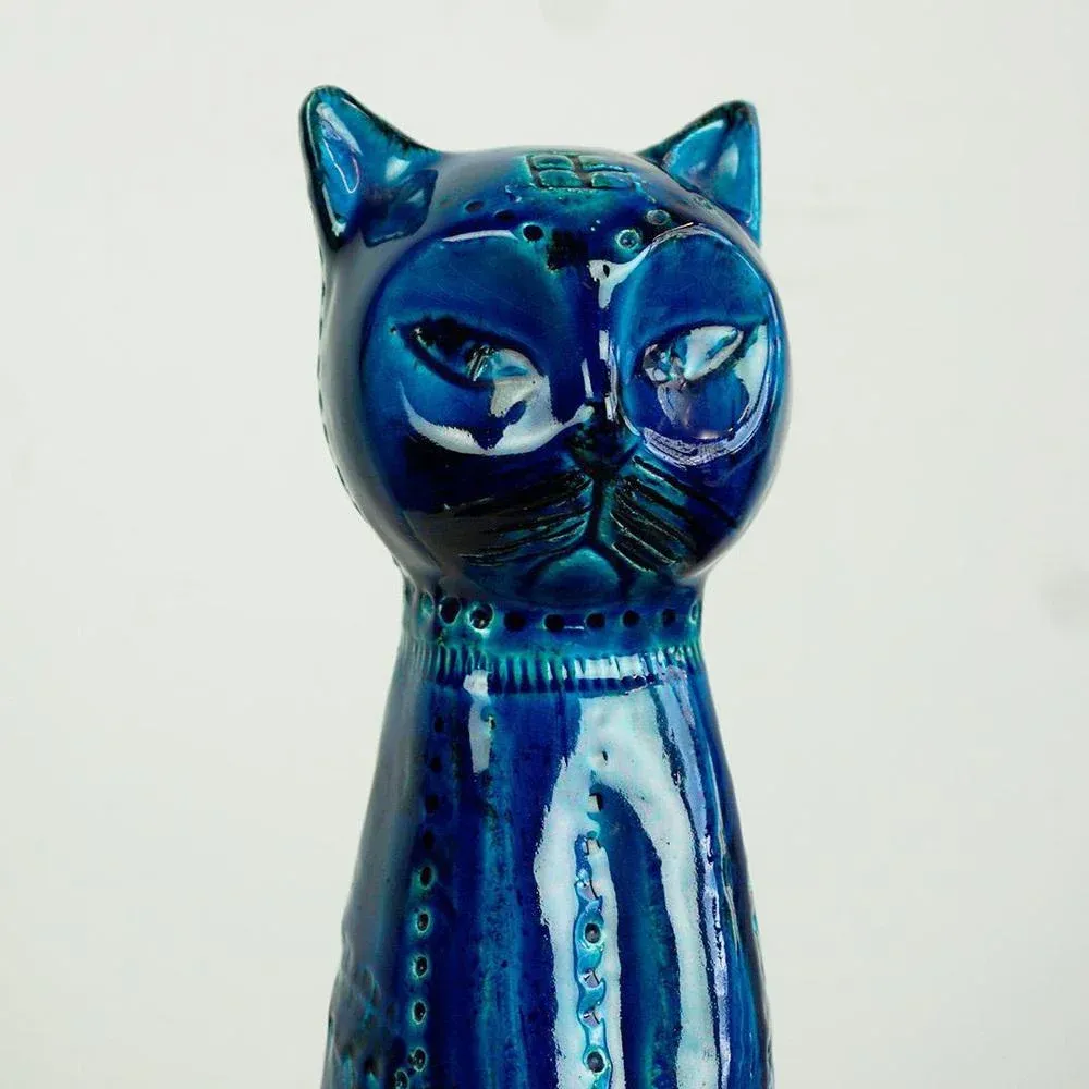Mid-Century Italian Rimini Blu Ceramic Cat attributed to Aldo