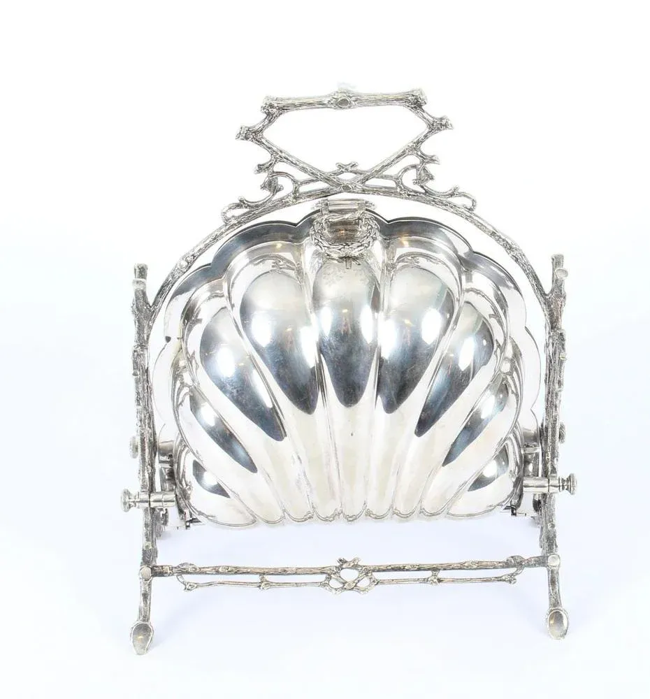 Victorian Silver Plated Shell Folding Biscuit Box by Elkington, 19th Century