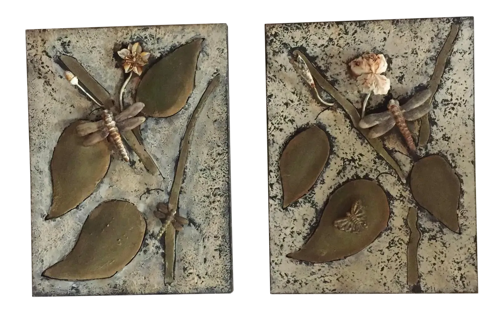 1970s Brutalist Brass Metal CutOut Wall Sculpture Art With Dragonflies
