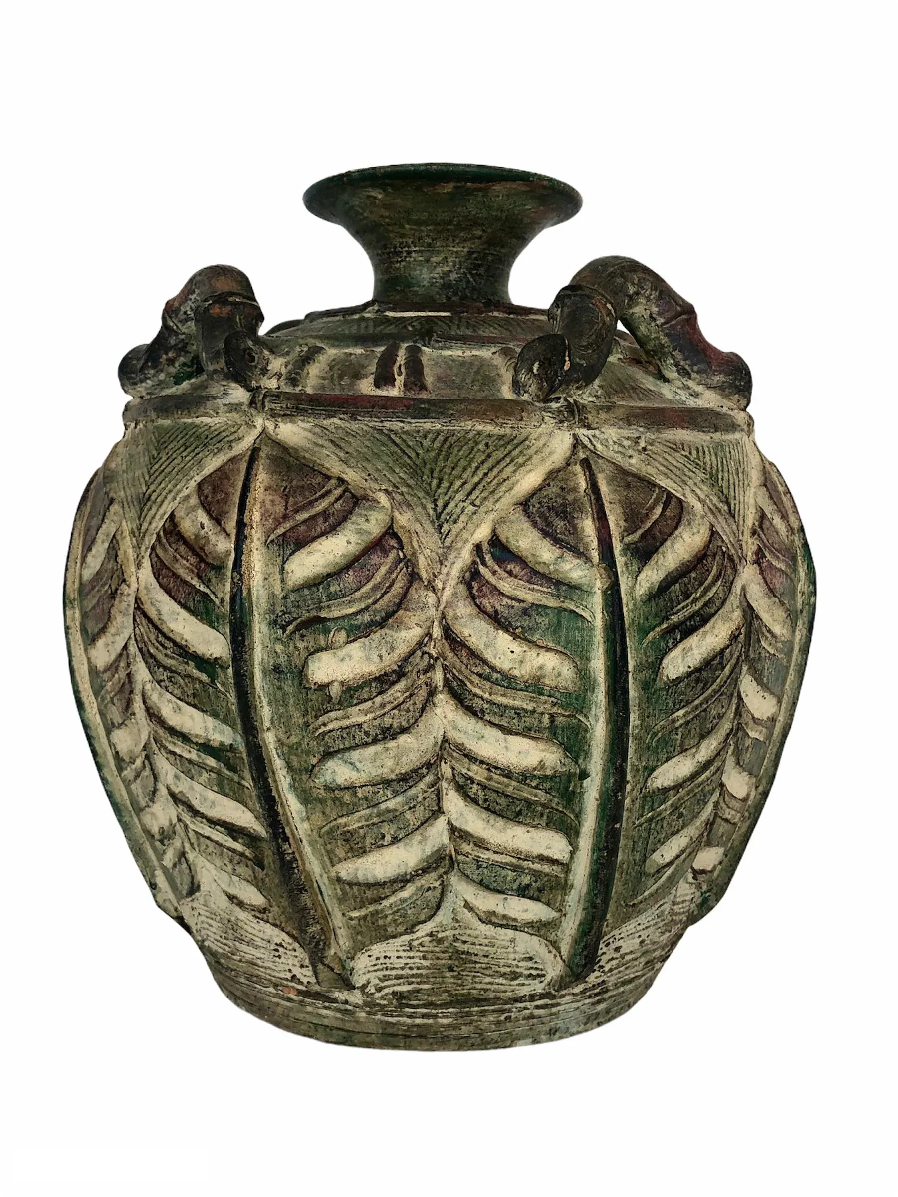 1940\'s Bas Relief Vase With Botanical Details
