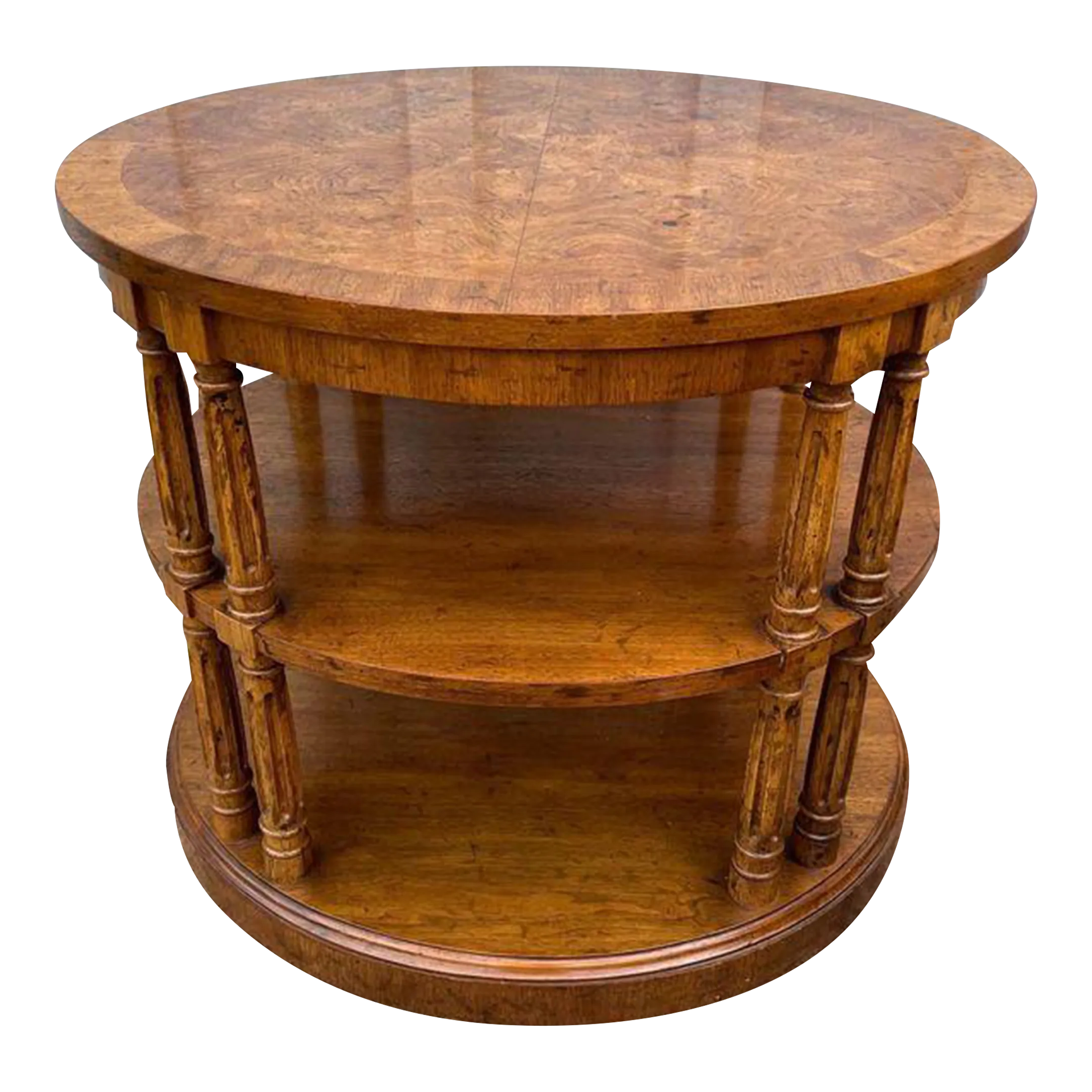 Vintage Drexel Heritage Burled Wood Two Tier Oval Side Table