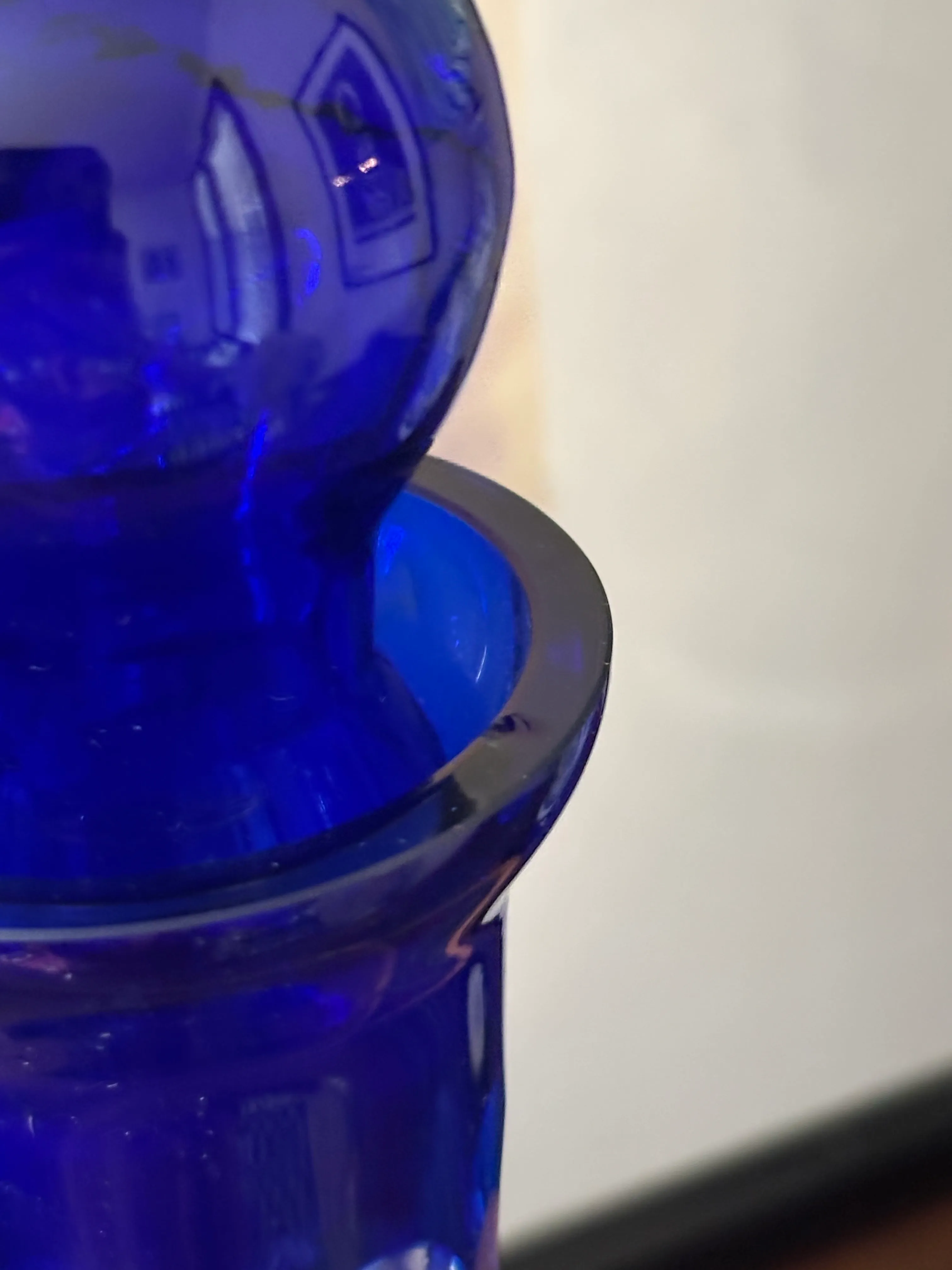 Mid 20th Century Bohemian Blue Cut Glass Wine Decanter