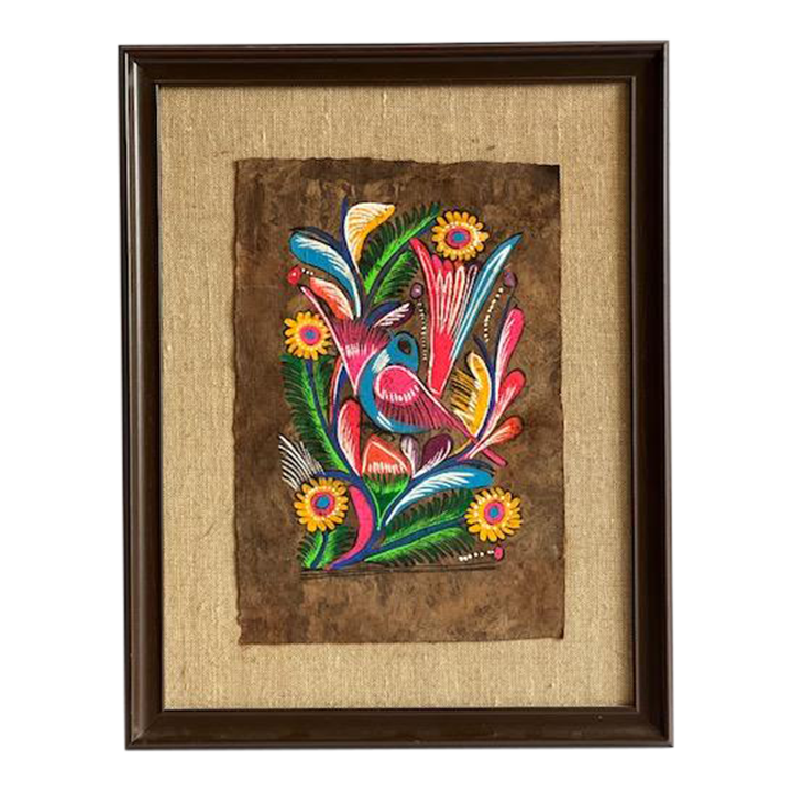 Vintage Framed Amate Bark Wall Art/Mexican Folk Art Chairish