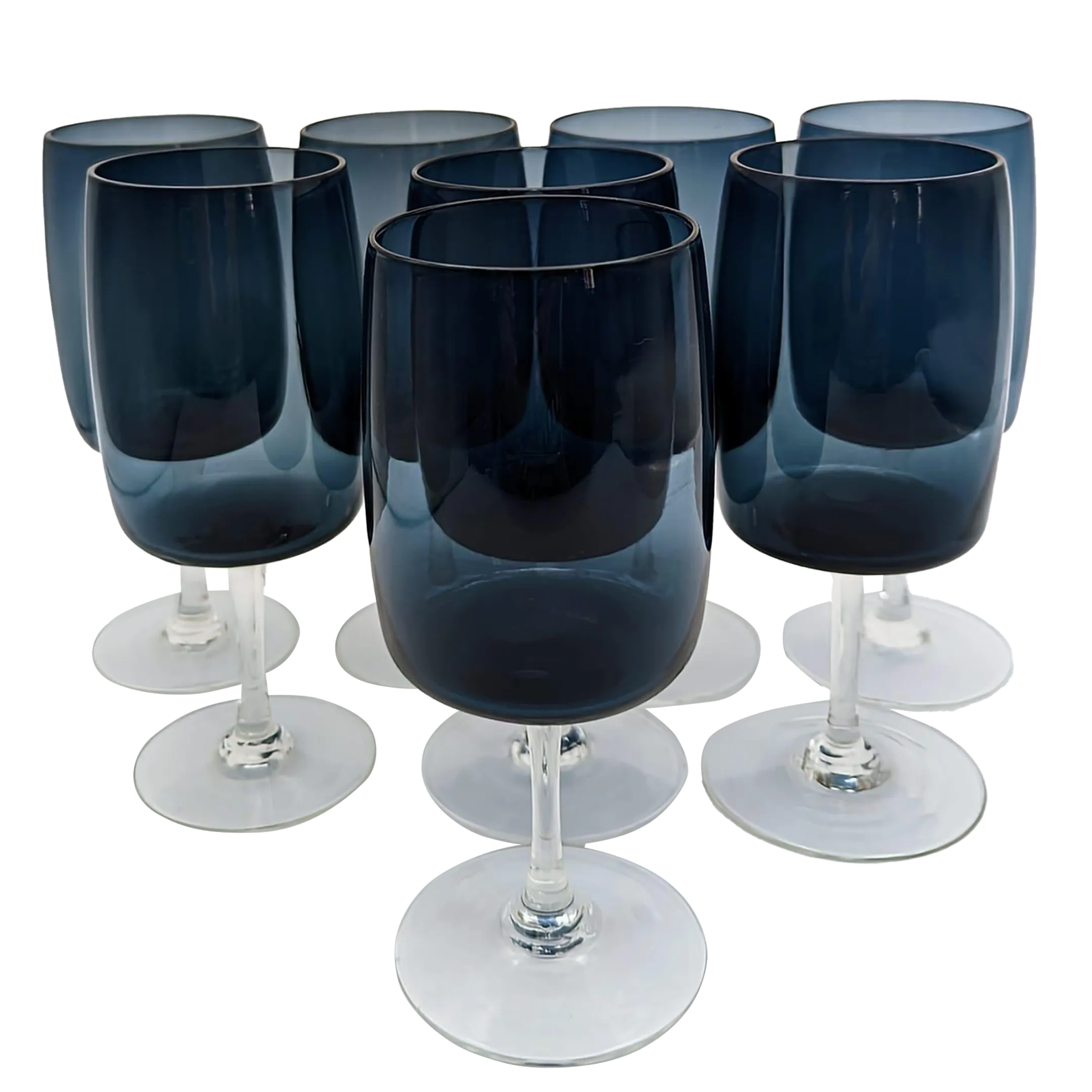 Vintage Gorham Reizart "Accent" Smoke Blue Wine Glasses, Set of 8