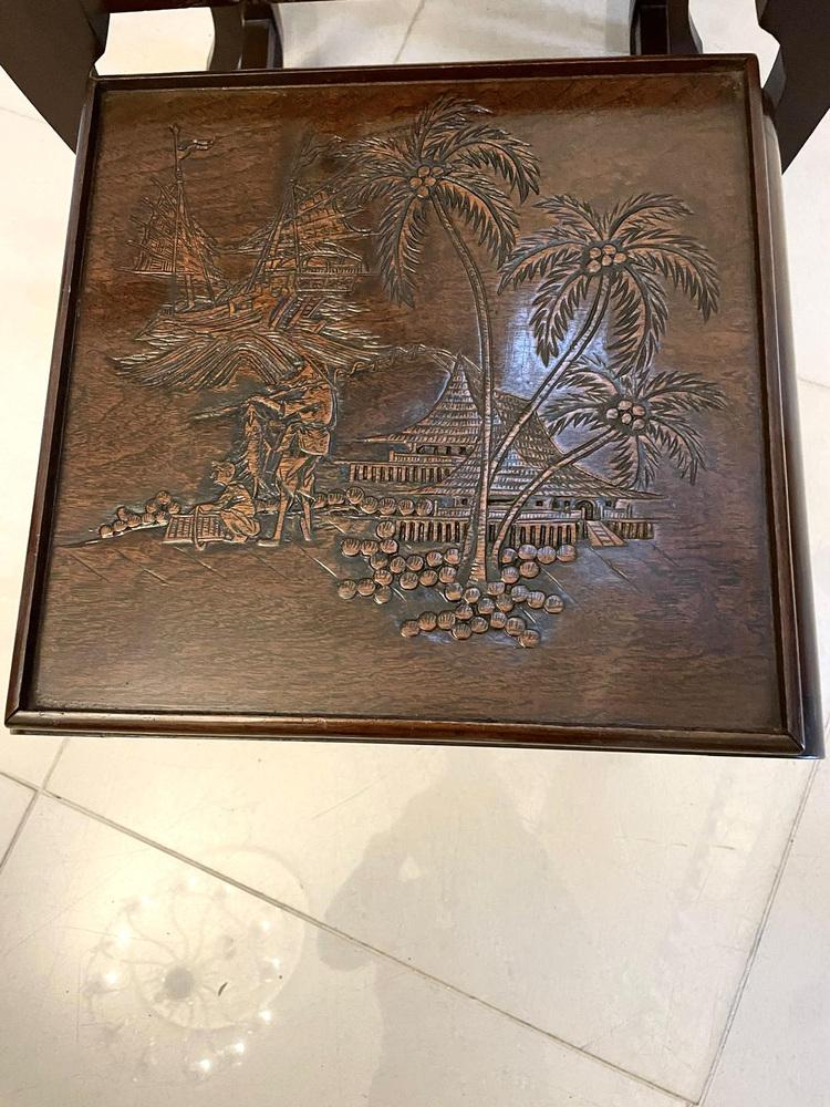 Antique Carved Teak Nesting Tables, 1920, Set of 3