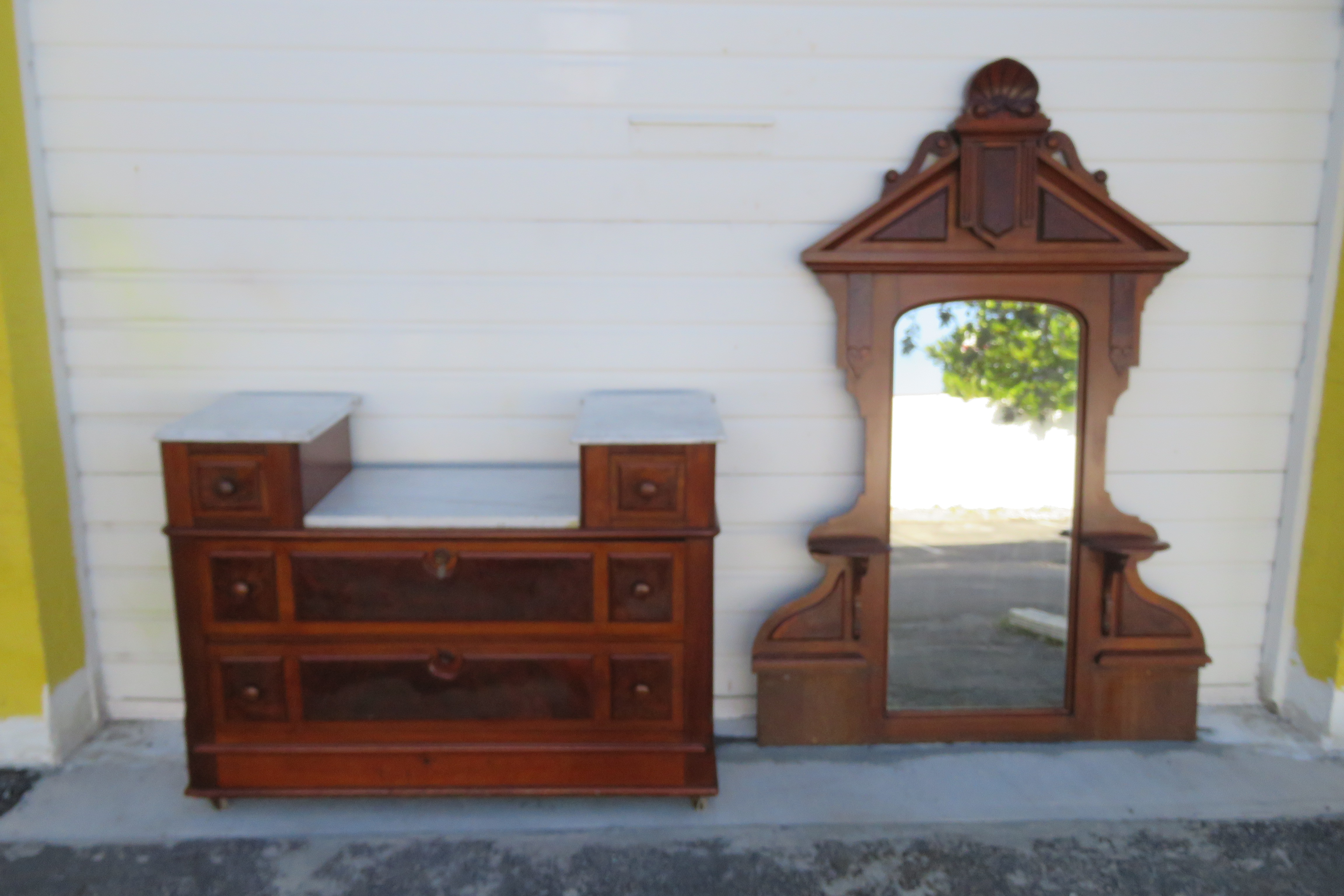 Victorian 1800s Marble Top Tall Dresser Washstand Bathroom Vanity W Mirror  5950, image size:4608x3072