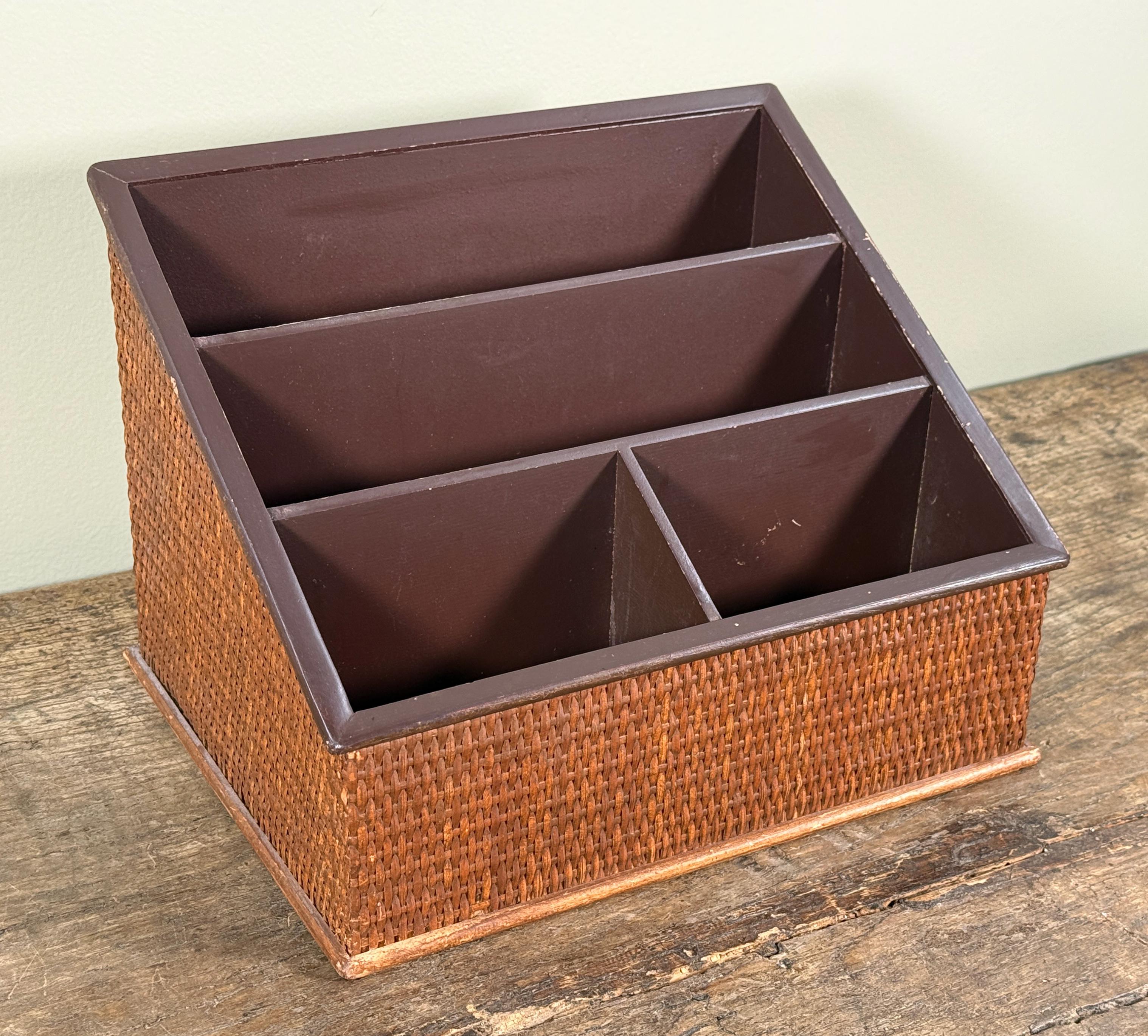 Woven Rattan Desk Organizer / Letter Holder With Tiered Compartments