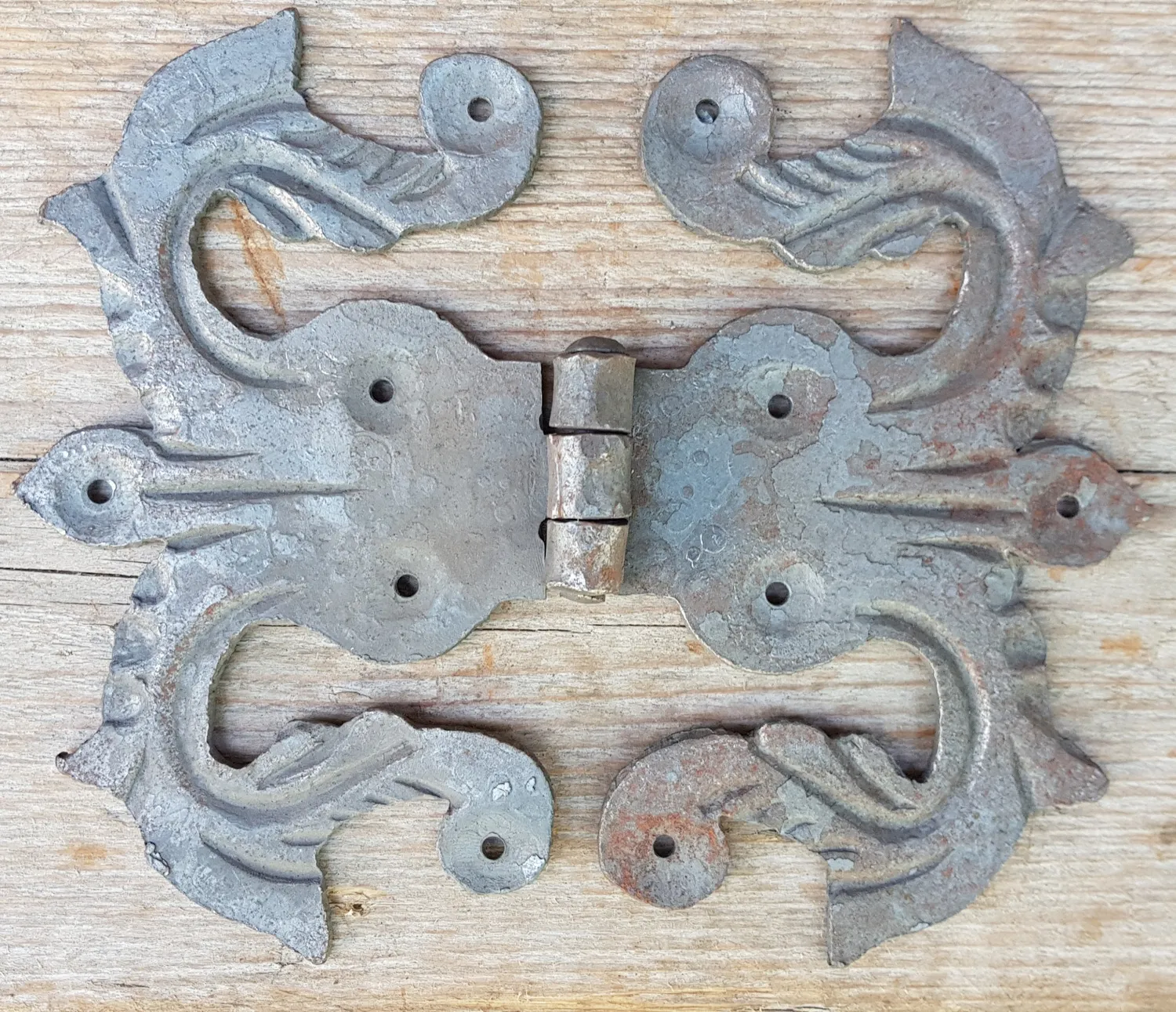 Large Antique Gothic Wrought Iron Hinge Door