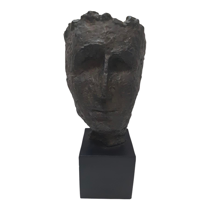 1990s Textured Metal Face Sculpture on Stand Chairish
