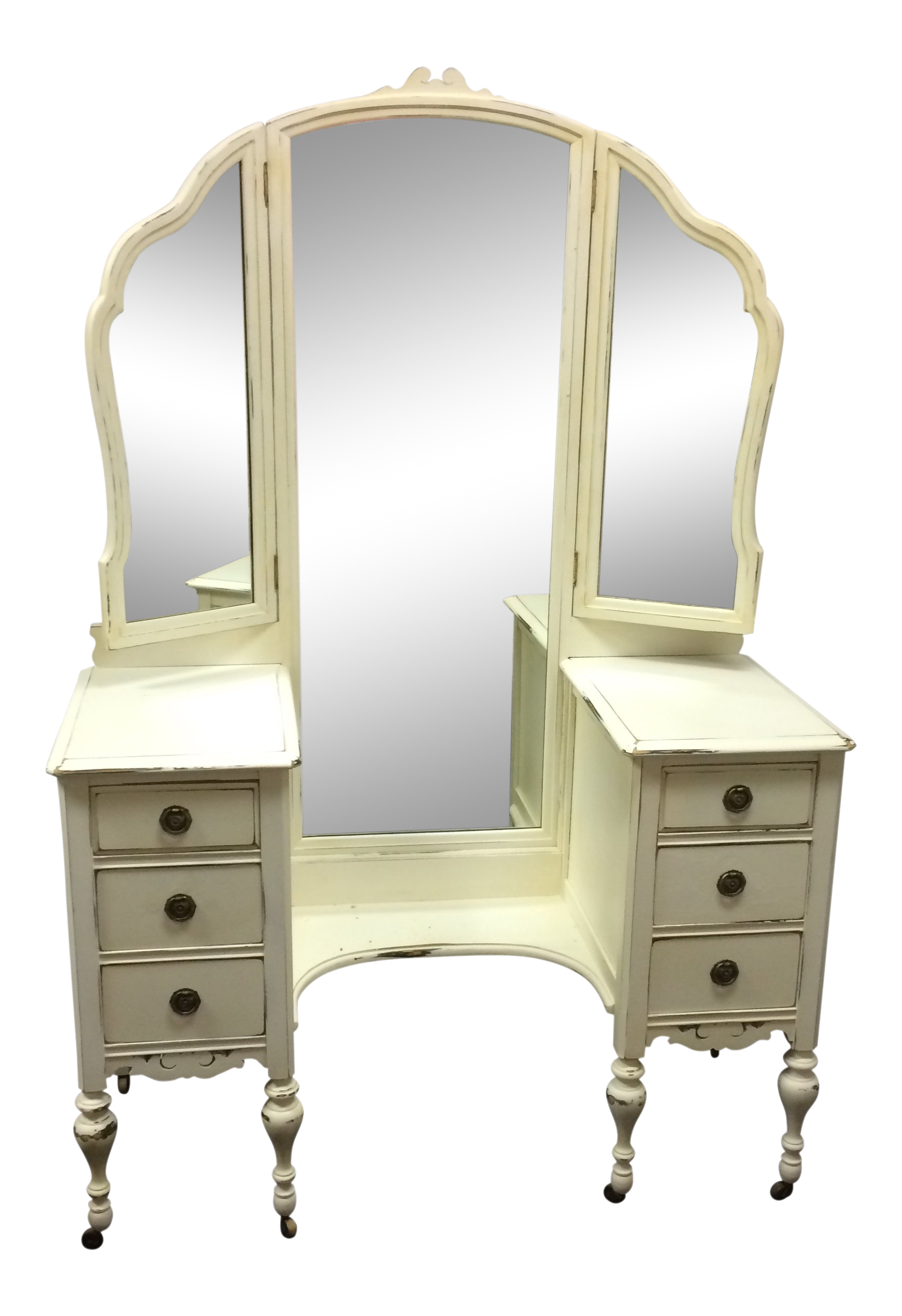 Depression Era Tri Fold Mirrored Vanity Dresser Painted Walnut