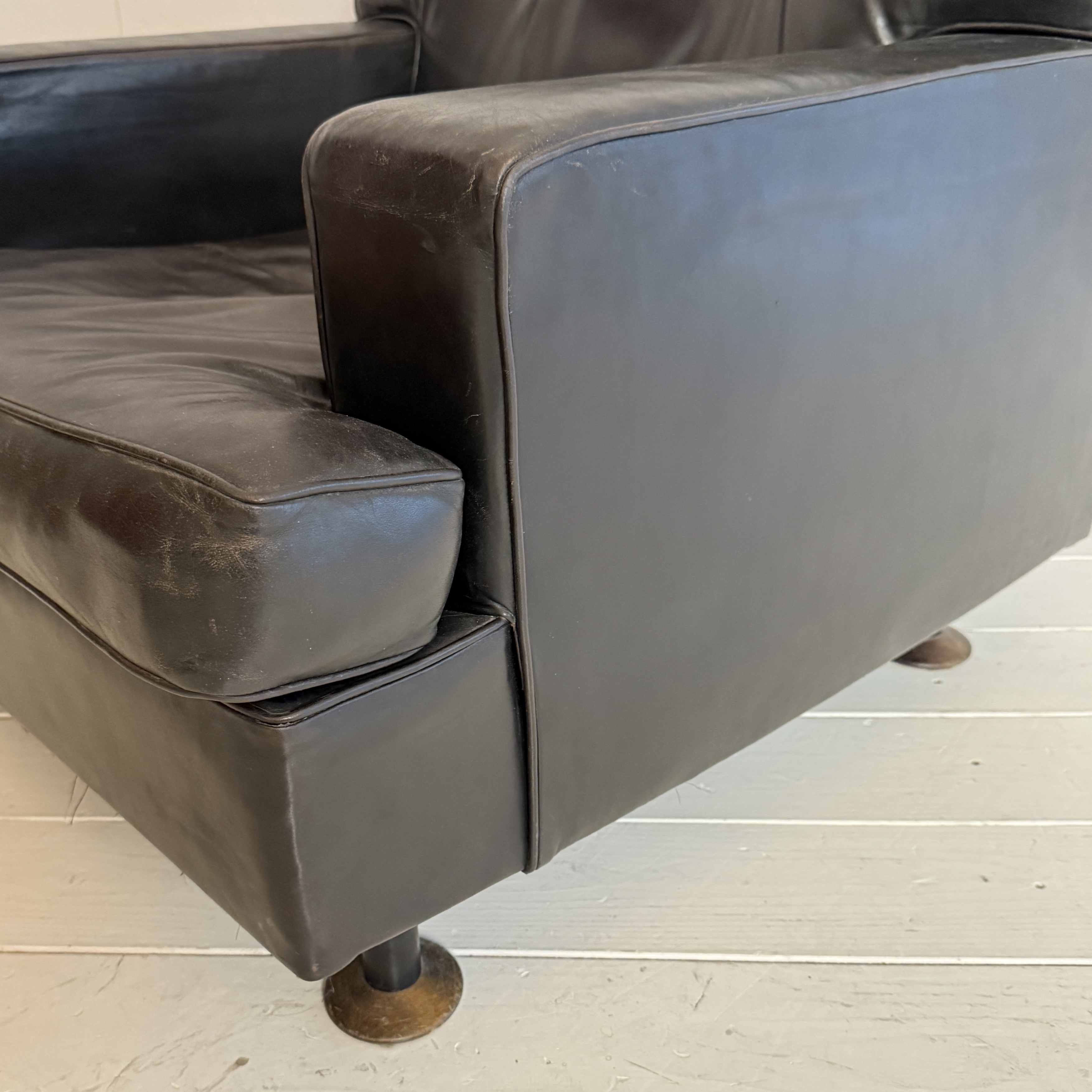 Square Armchair in Dark Brown Leather by Marco Zanuso for Arflex, 1960s