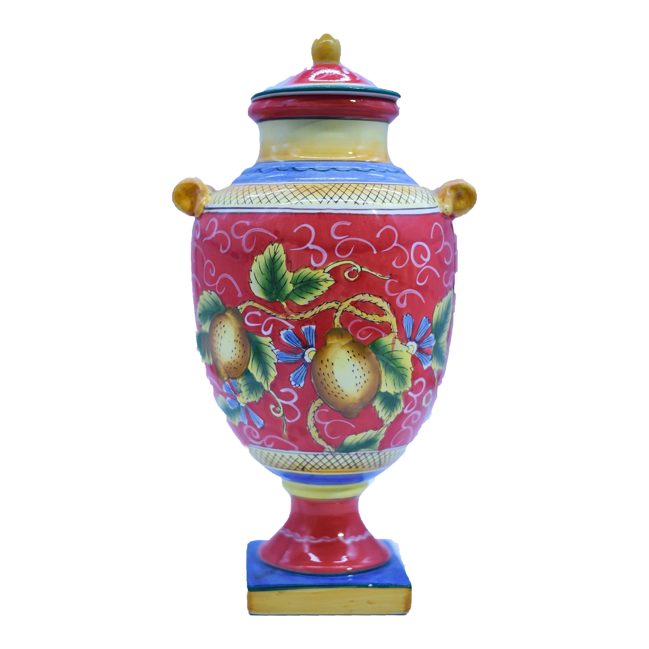 Vintage Italian Style Ceramic Lidded Urn With Painted Pears