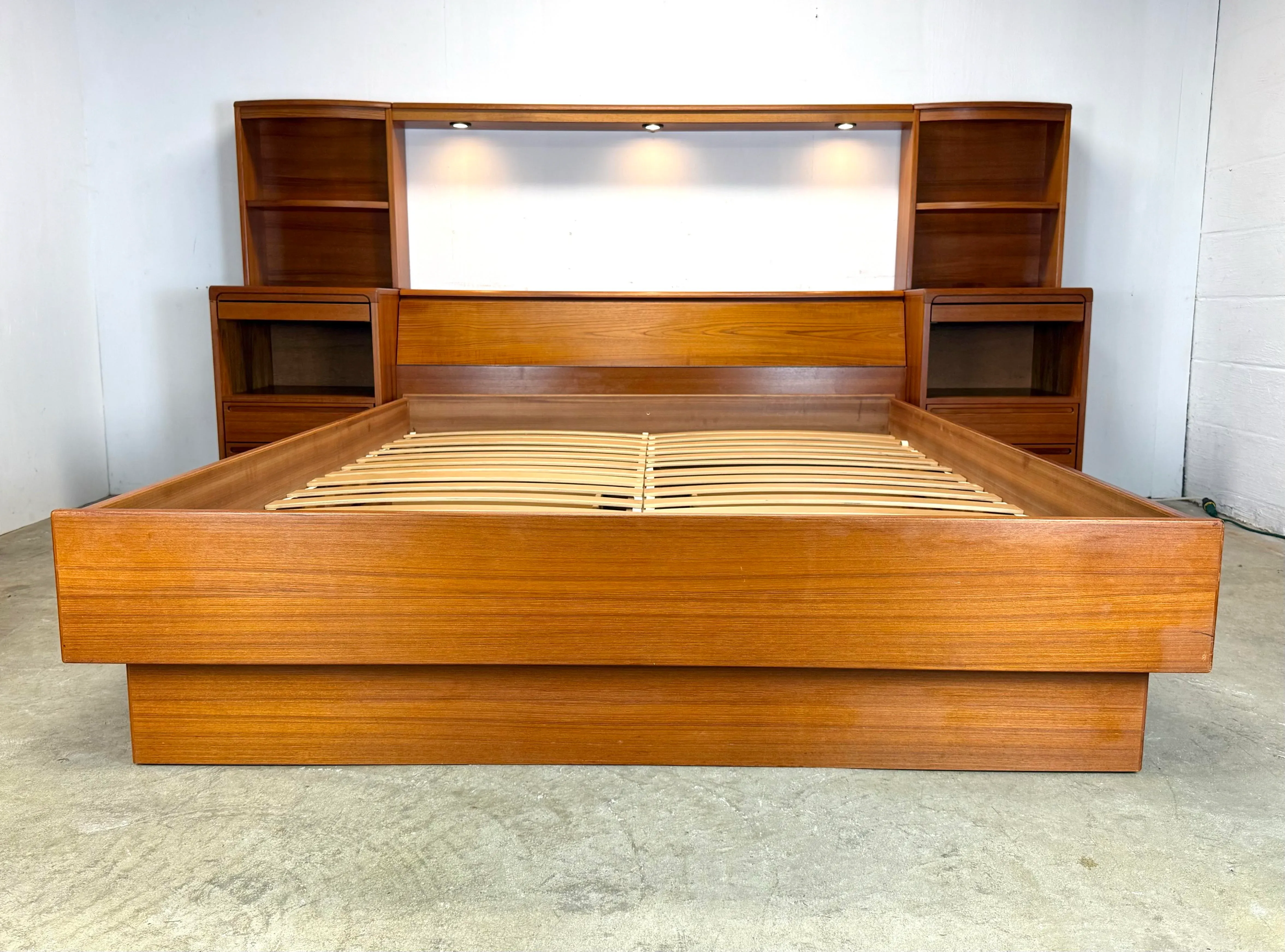 Mid Century Danish Modern Teak Queen Size Bed Set / Headboard