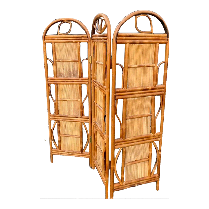 1990s Rattan Bamboo Boho Style Three Panel Screen Room Divider Chairish