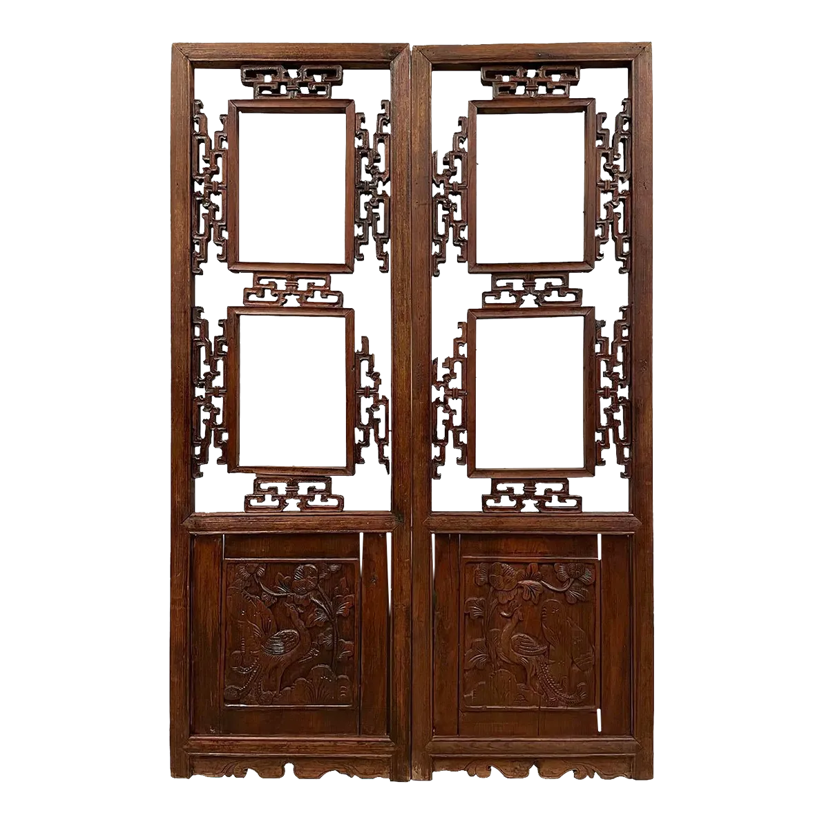 Antique Chinese Carved Wooden Window Panels Wall Arts - a Pair | Chairish