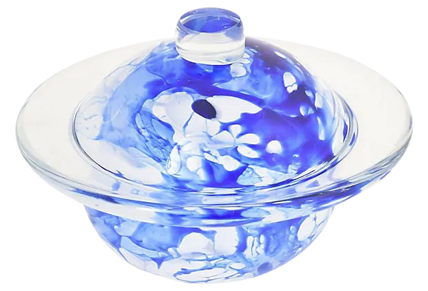 Original 1990s Blue & White Art Glass...