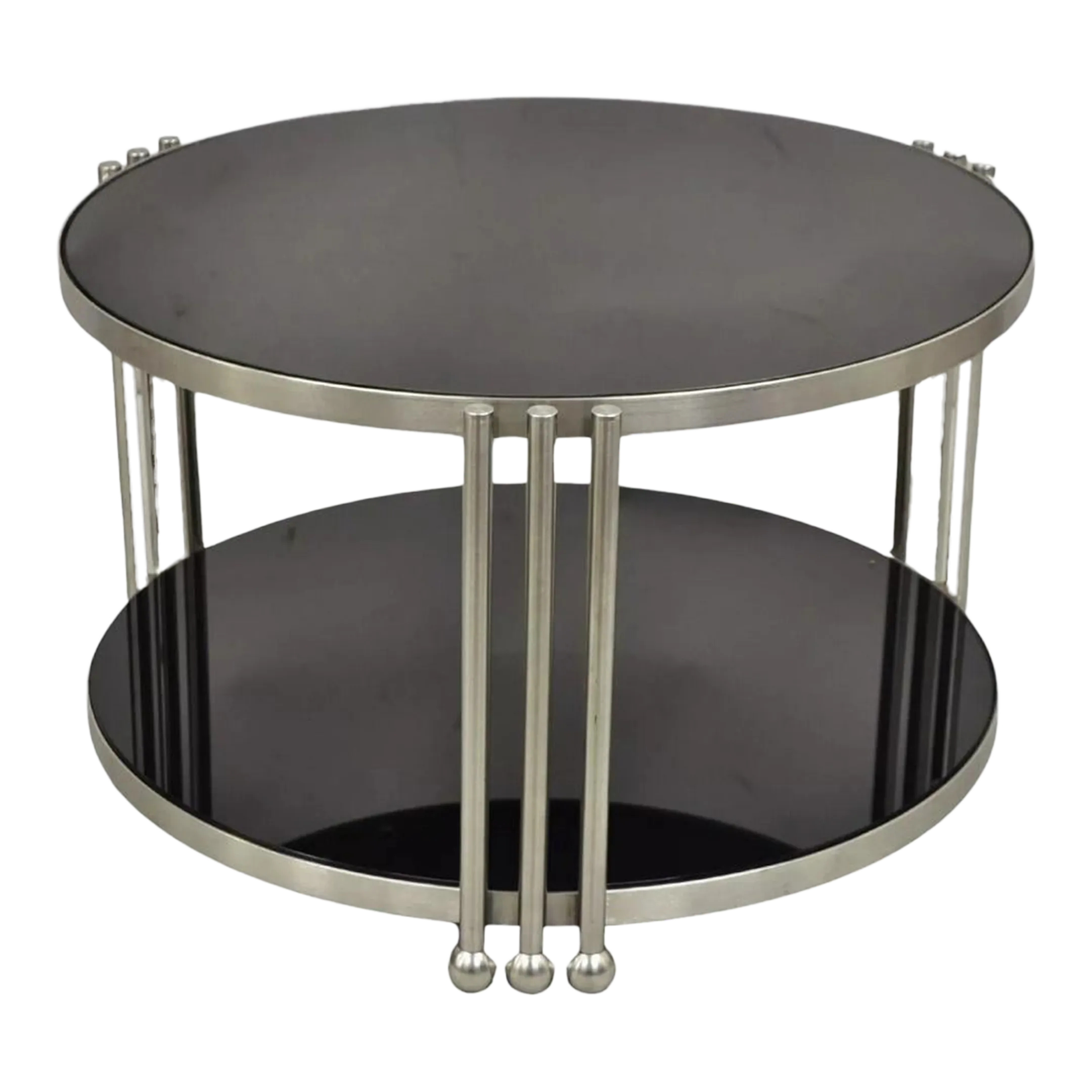 Vintage Art Deco Style Steel and Smoked Glass 2 Tier Round Coffee Table ...