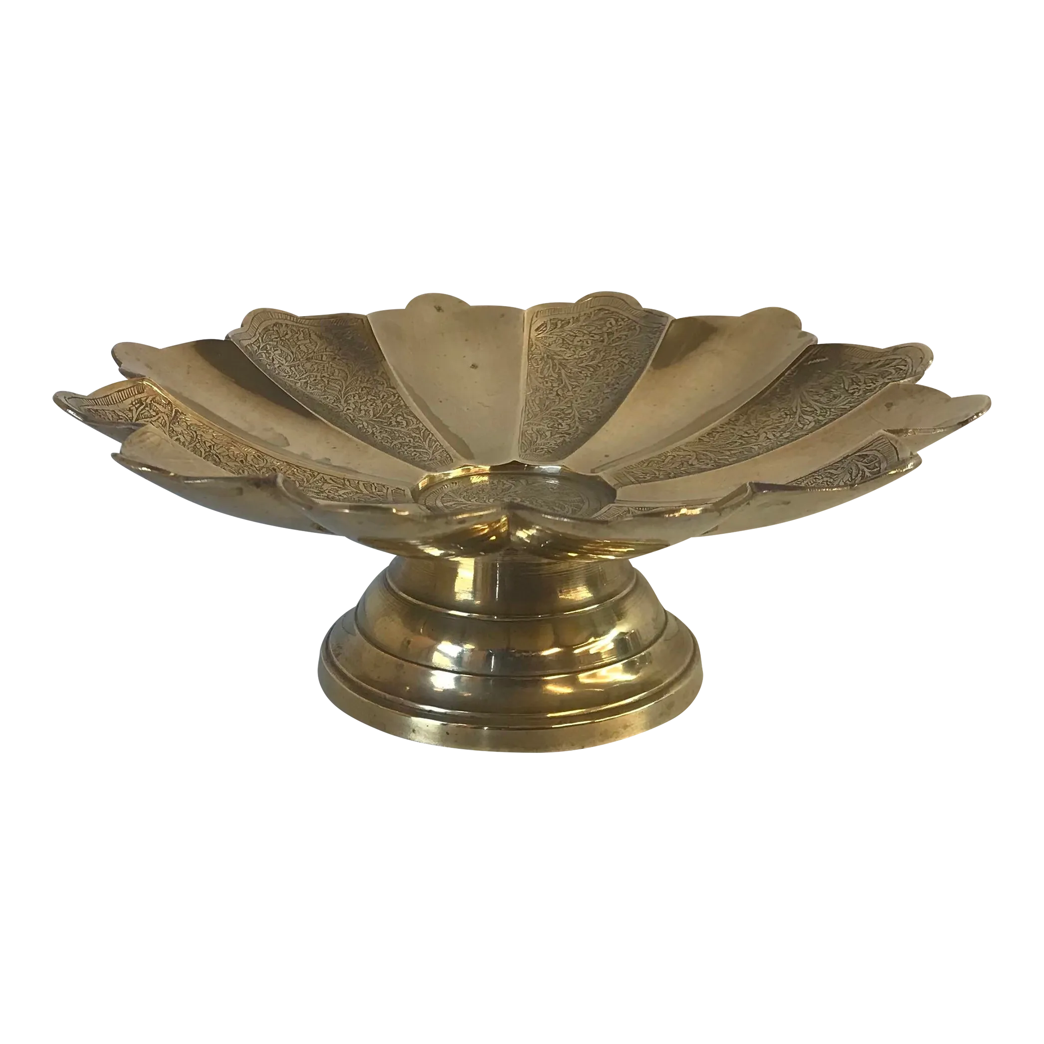 Vintage Embossed Low Flower Shaped Brass Bowl Chairish