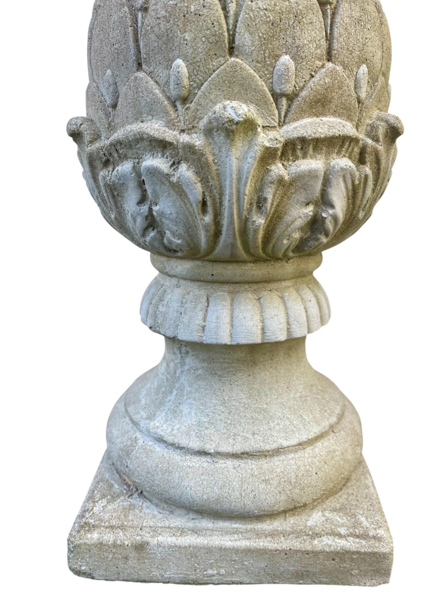 Vintage English Artichoke Pineapple Concrete Finial Statues Garden