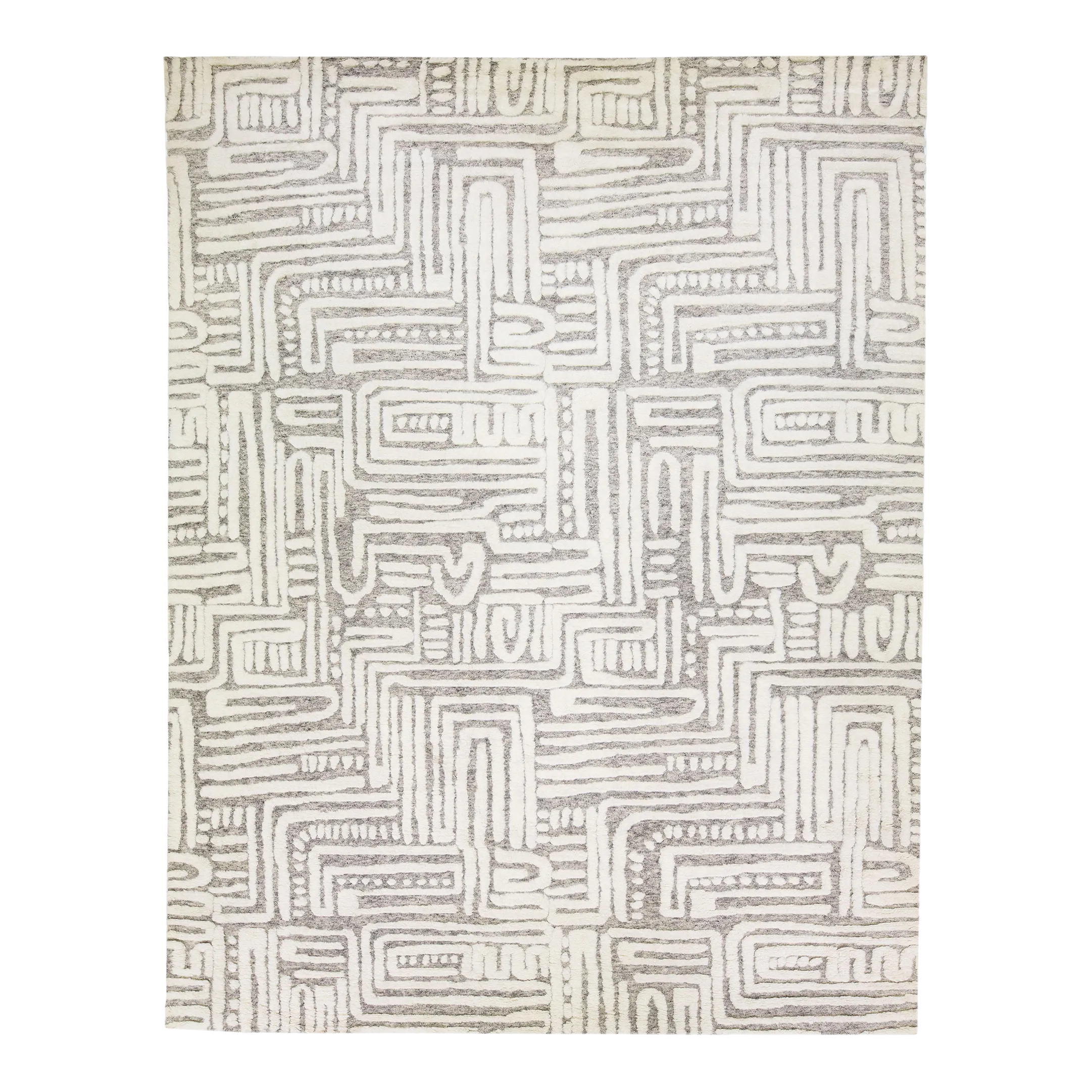 Moroccan Style Gray & Ivory Handmade Oversize Abstract Wool Rug by Apadana