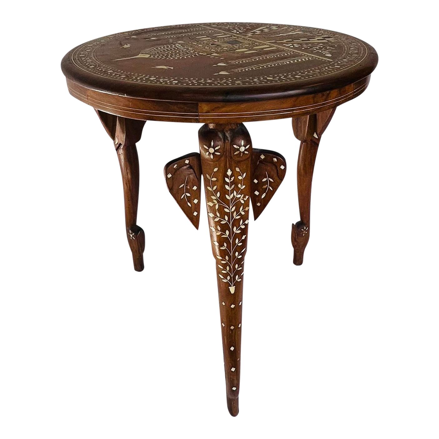 AngloIndian Taj Mahal Elephant Hardwood Inlaid Side Table Chairish