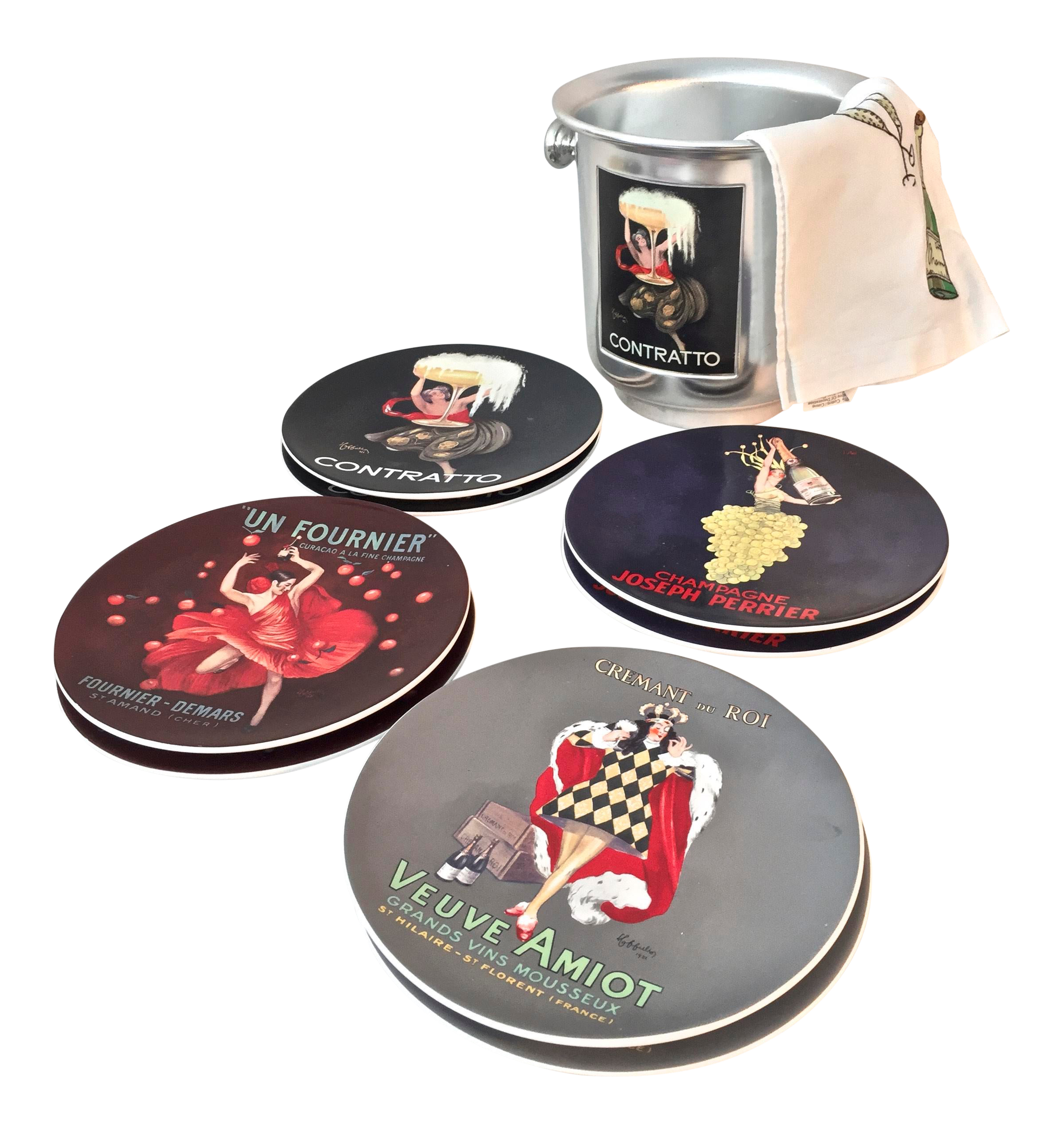 Pottery Barn Bubbly 8 Dessert Plates Champagne Bucket And Towel