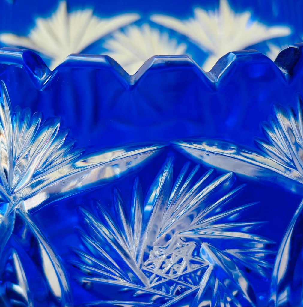 Cobalt Hand Cut to Clear Bohemian Crystal Bowl Circa 1950s | Chairish