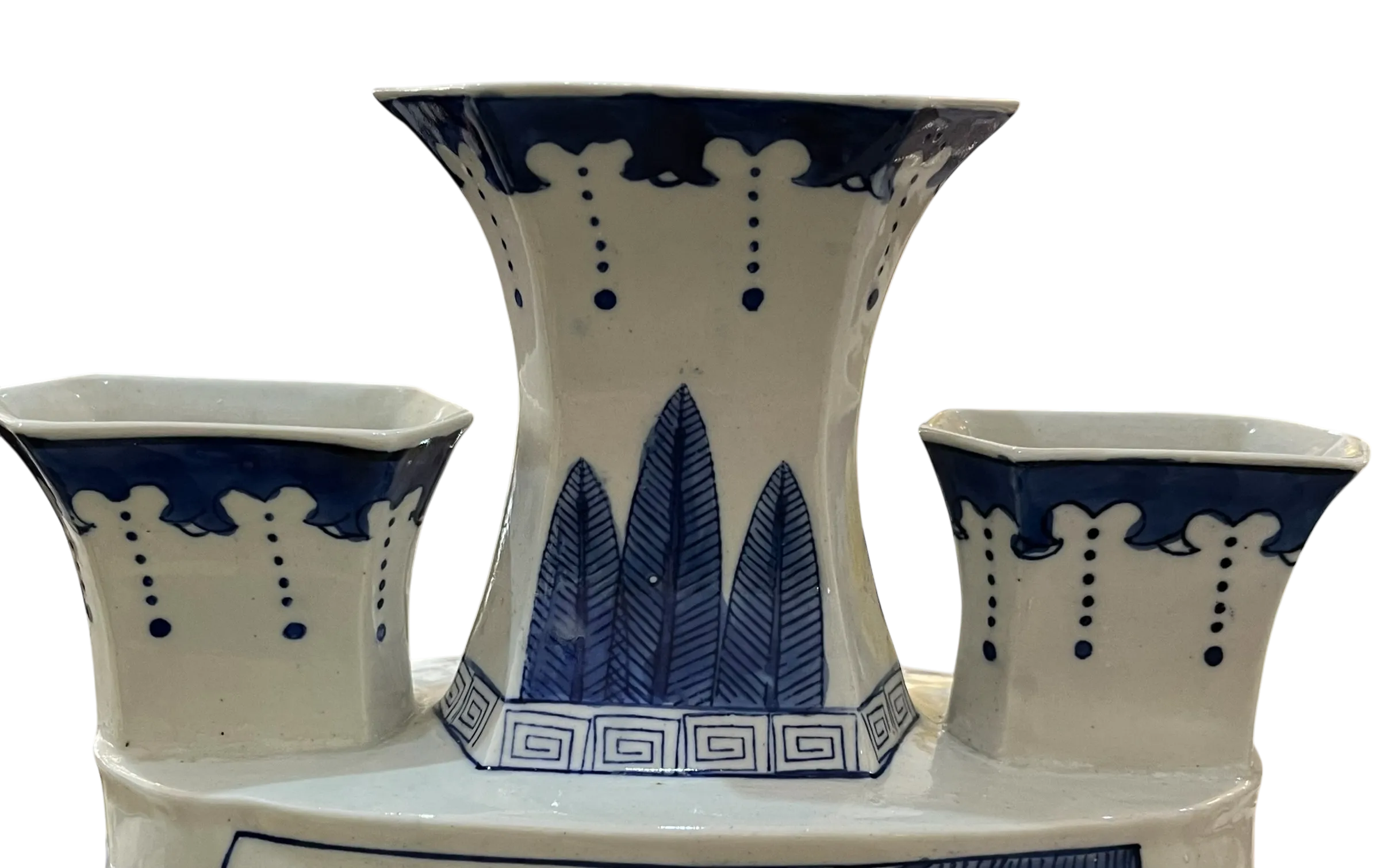 Vintage Blue & White Chinoiserie 3-Finger Tulipiere Vase