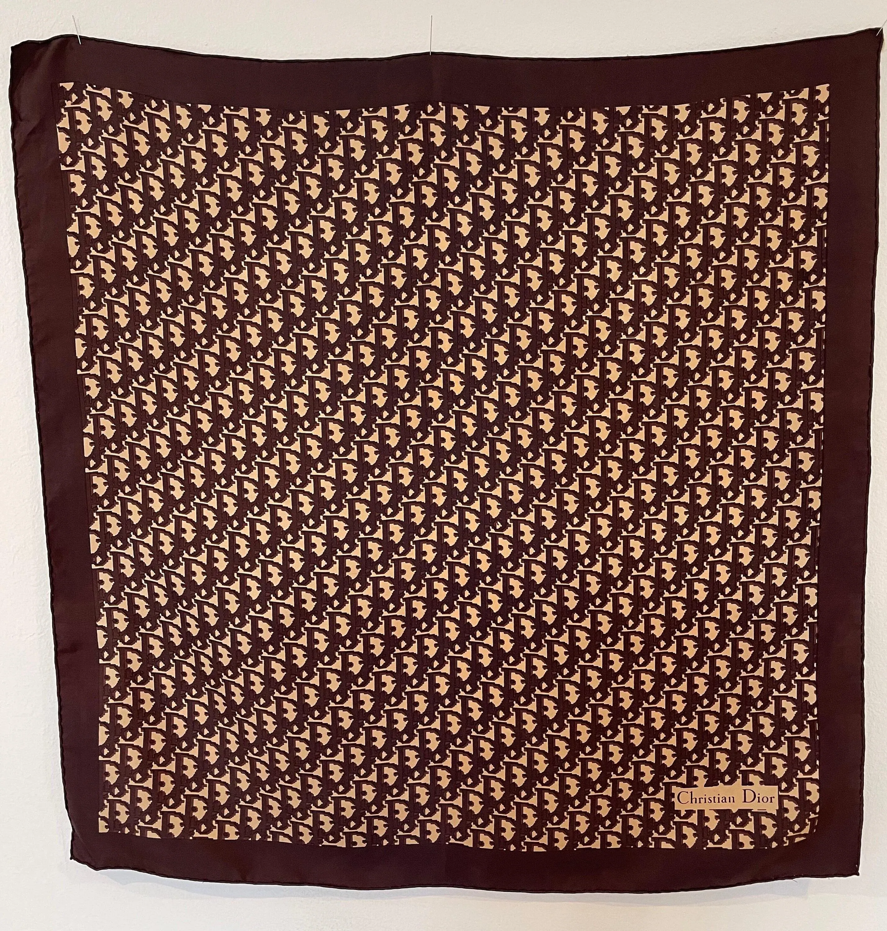 Christian Dior Foulard En Soie Cd Symbole Marron 1980 | Chairish