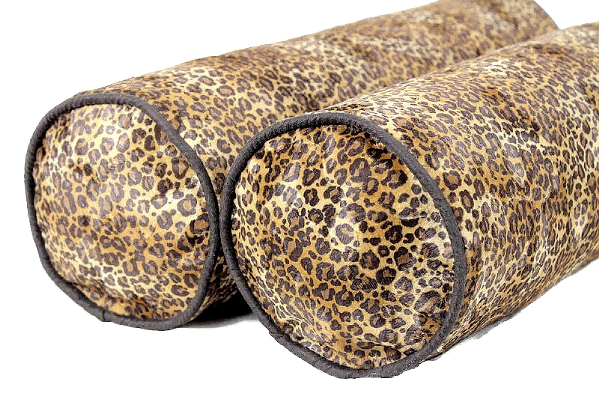 Leopard Print Velvet Silk Bolster Pillow With Piping a Pair Chairish