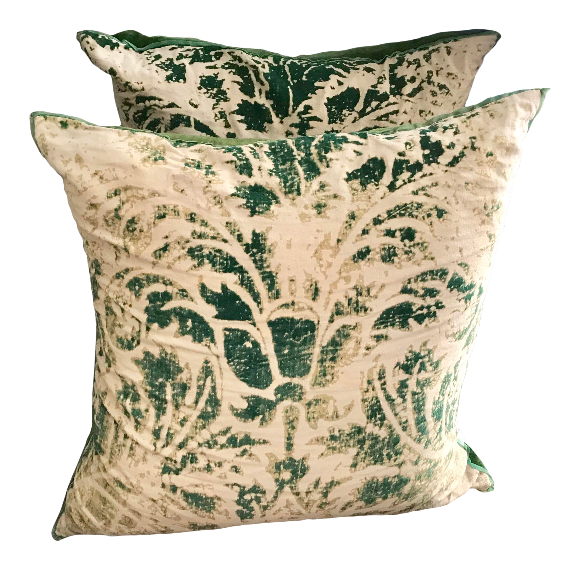 22 Green And Cream Velvet Pillows With Feather Filling A Pair
