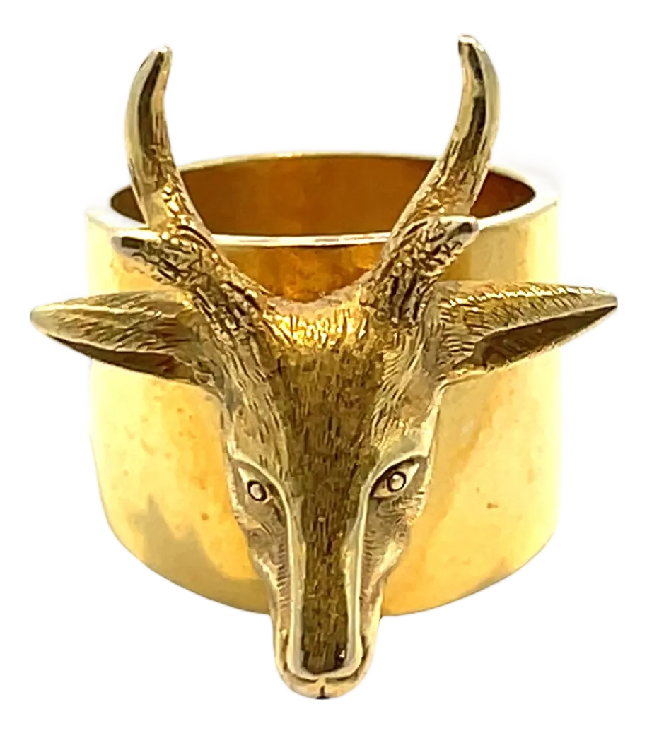 18k Yellow Gold Deer Head Charm Pendant/ Scarf Ring