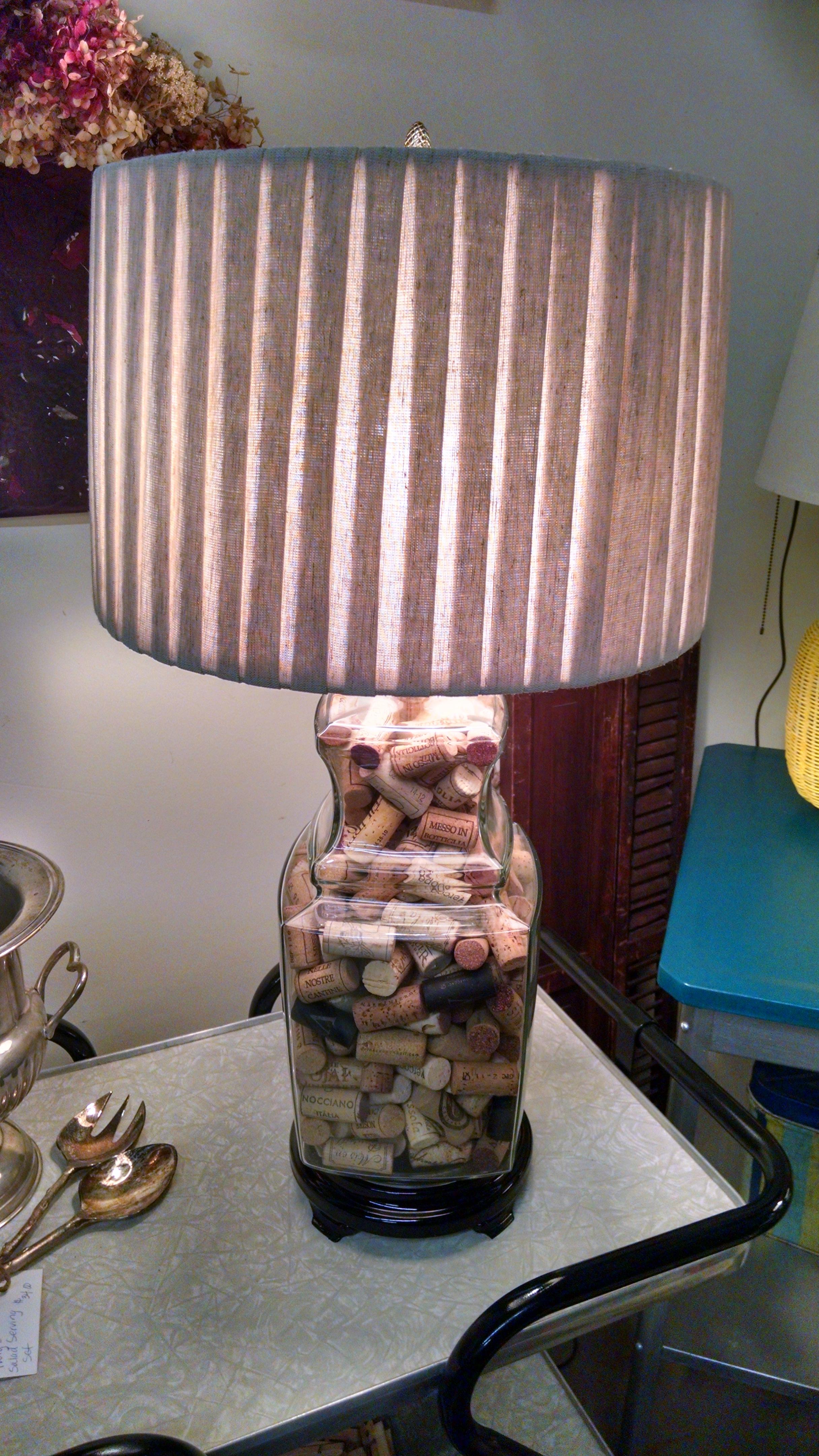❃US✵Vintage Cork Lamp 1960s Vintage Oversized Walnut and Cork Lamp with Shade
