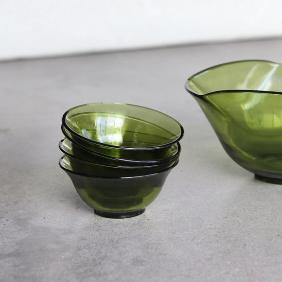 1950s Anchor Hocking Green Glass Salad Bowl Set- 5 Pieces