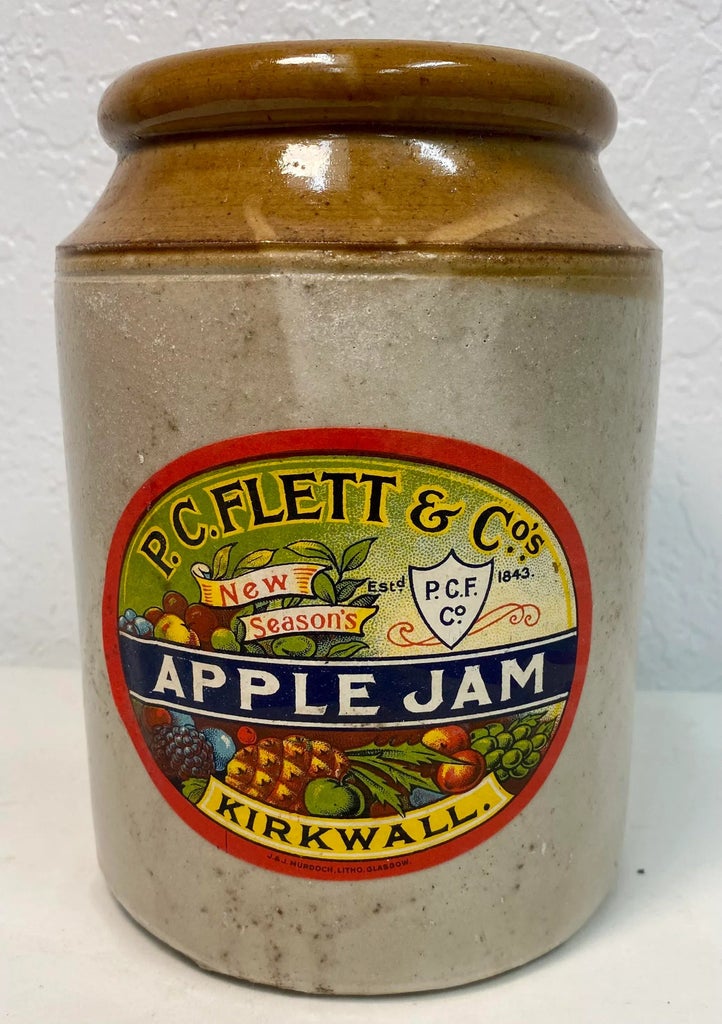 Vintage P C Flett & Co Stoneware Apple Jam Jar From Scotland