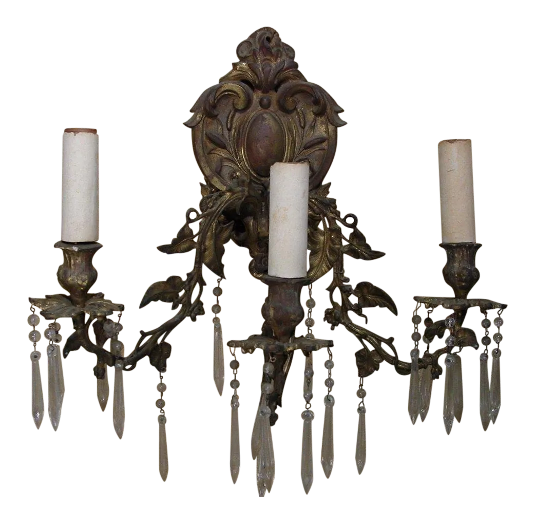 Ornate Bronze Rococo Wall Sconce, Set of 2 | Chairish