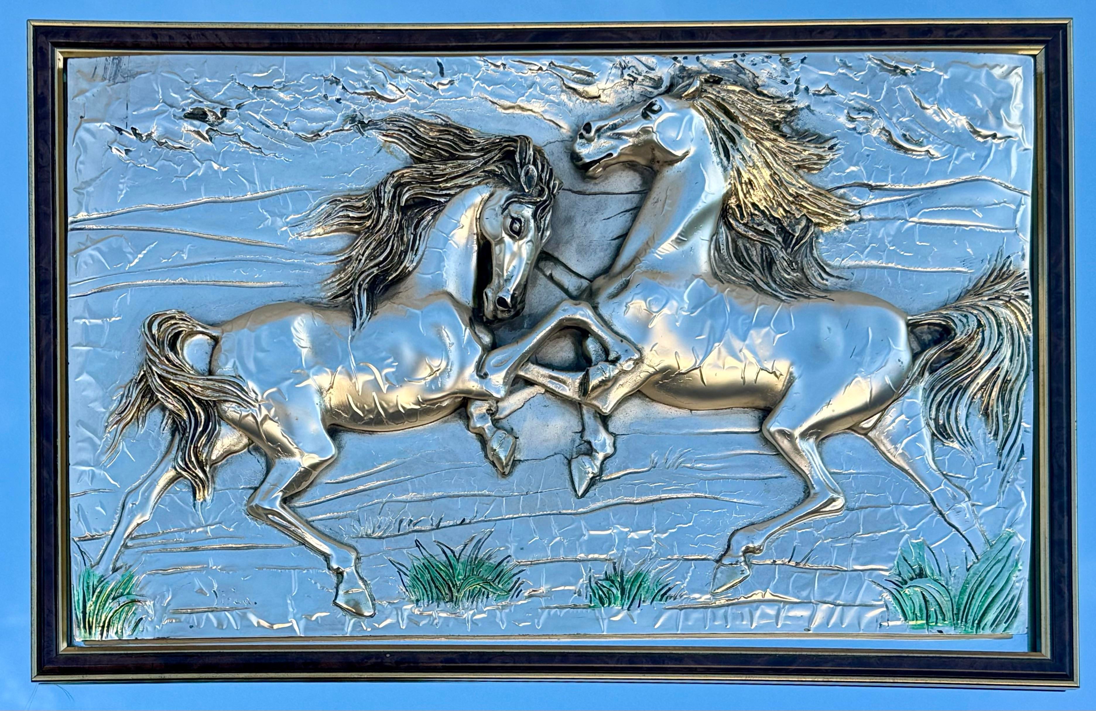 Vintage Italian Arg 925 Sterling Silver 3d Art Horses