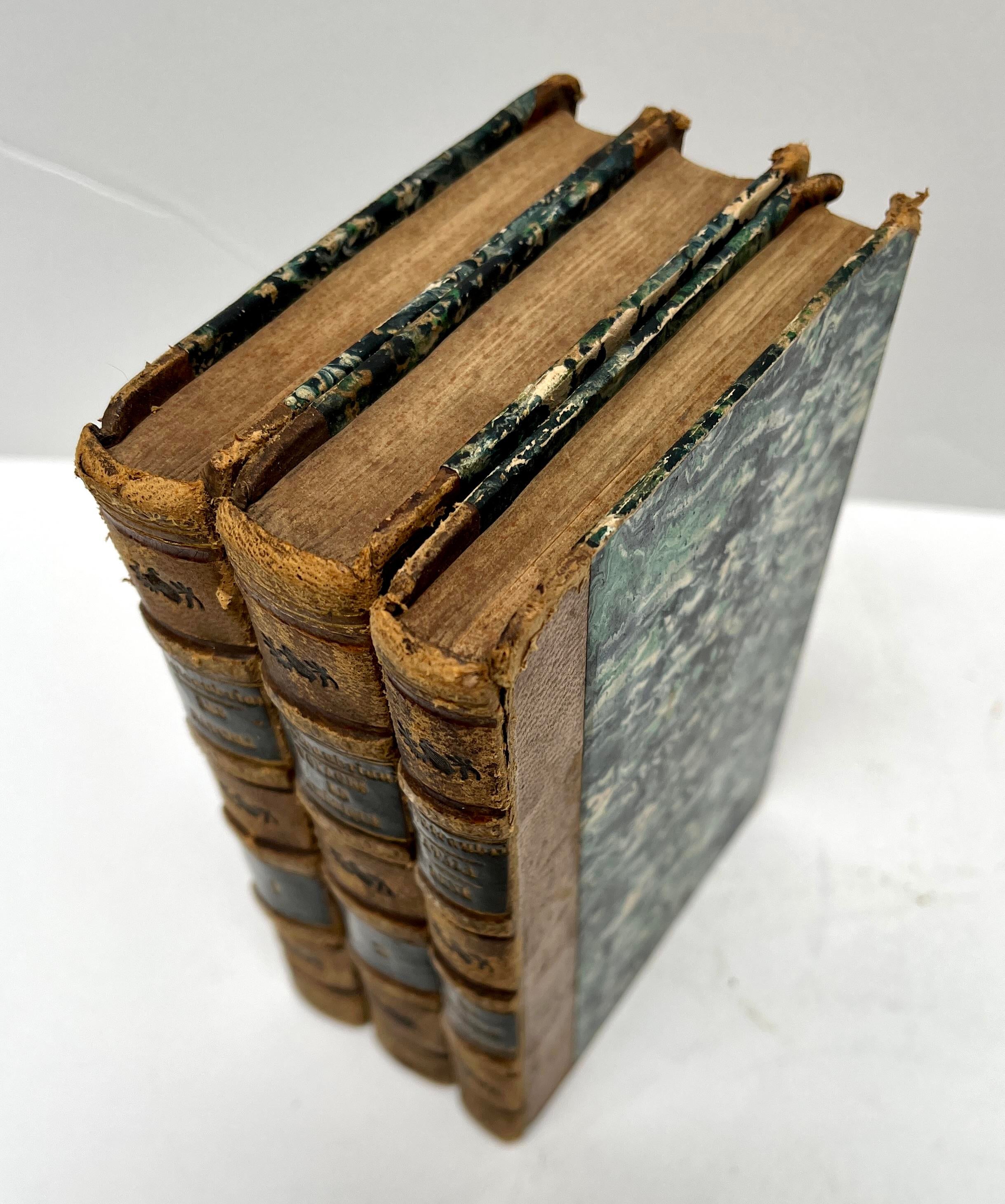 Antique 1830s French Leather Bound Books - Set of 3 | Chairish