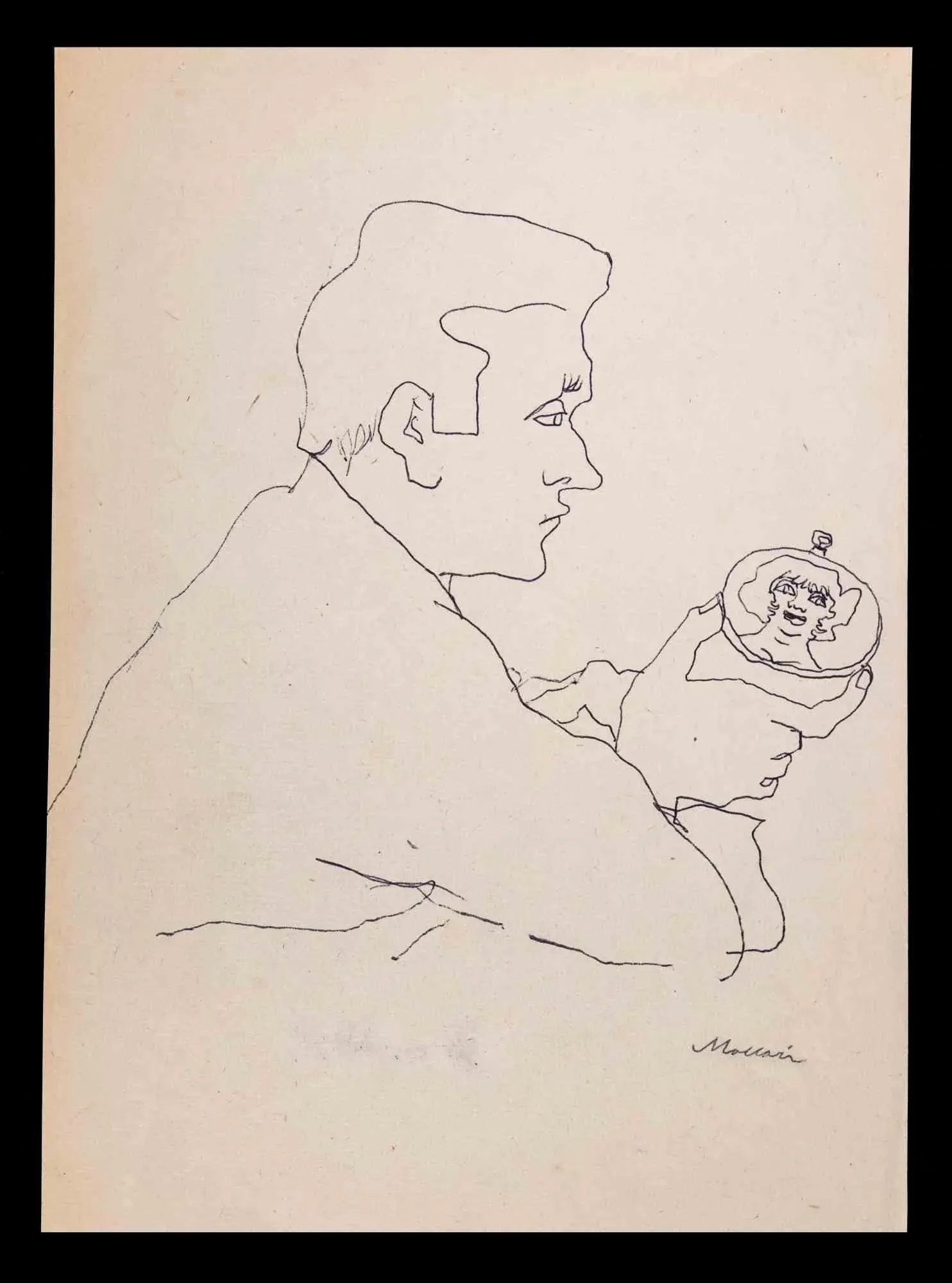 Mino Maccari, I Can\'t Wait, Ink Drawing, 1965