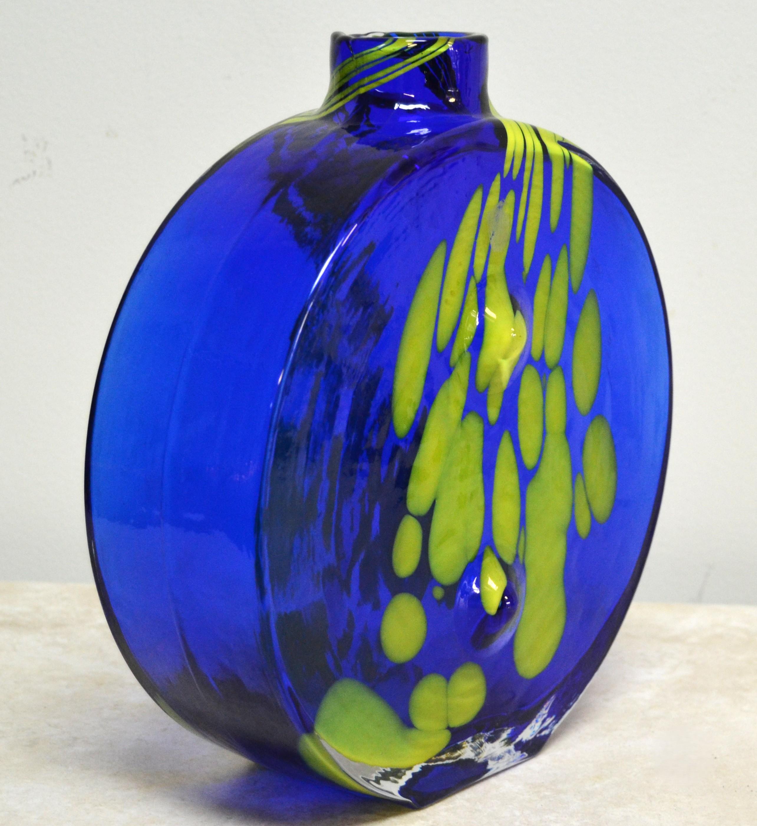 1974s Jan Gabrhel Chlum U Trebone Blue and Green Glass Vase