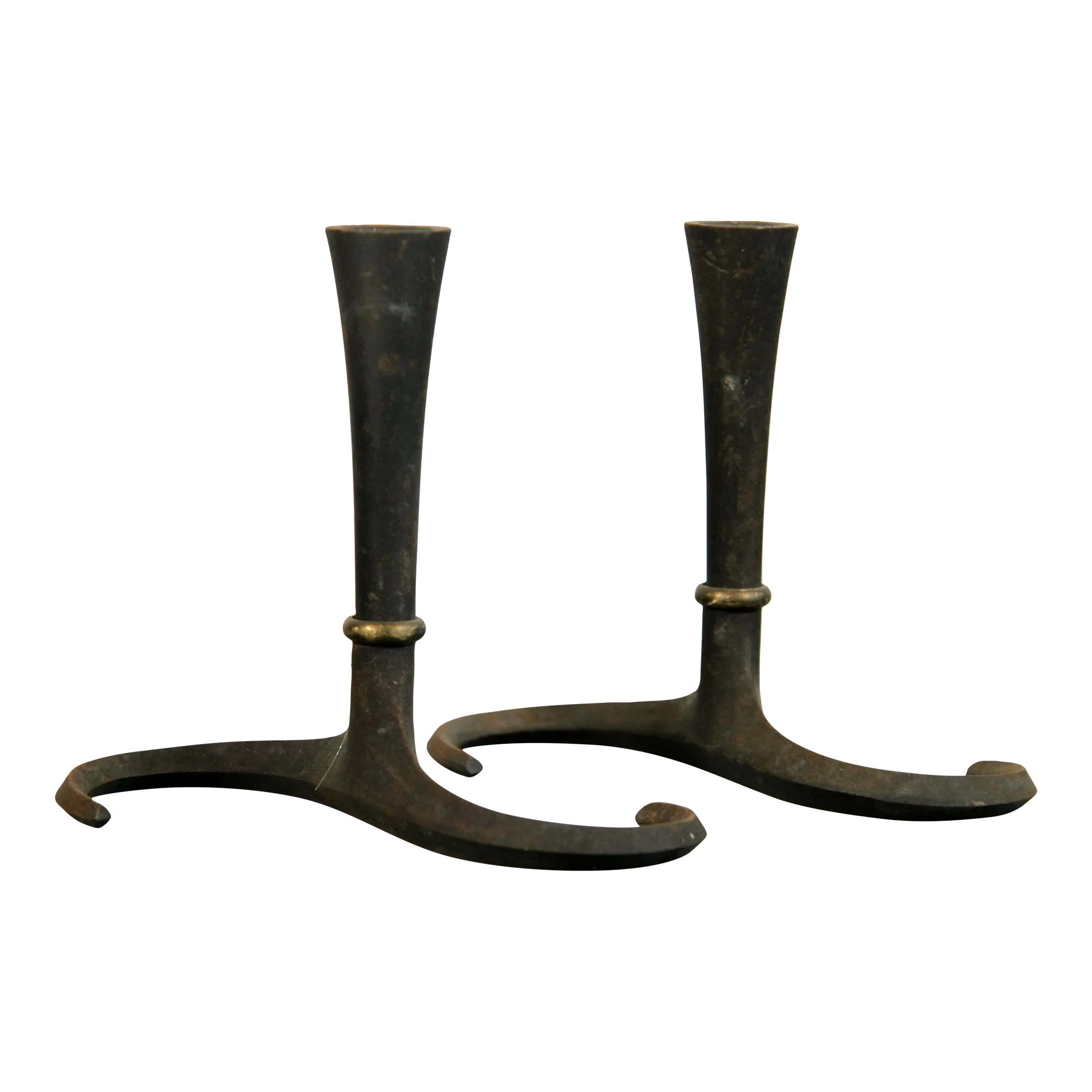 Mid Century Danish Modern Cast Iron & Brass Candlestick Holders by