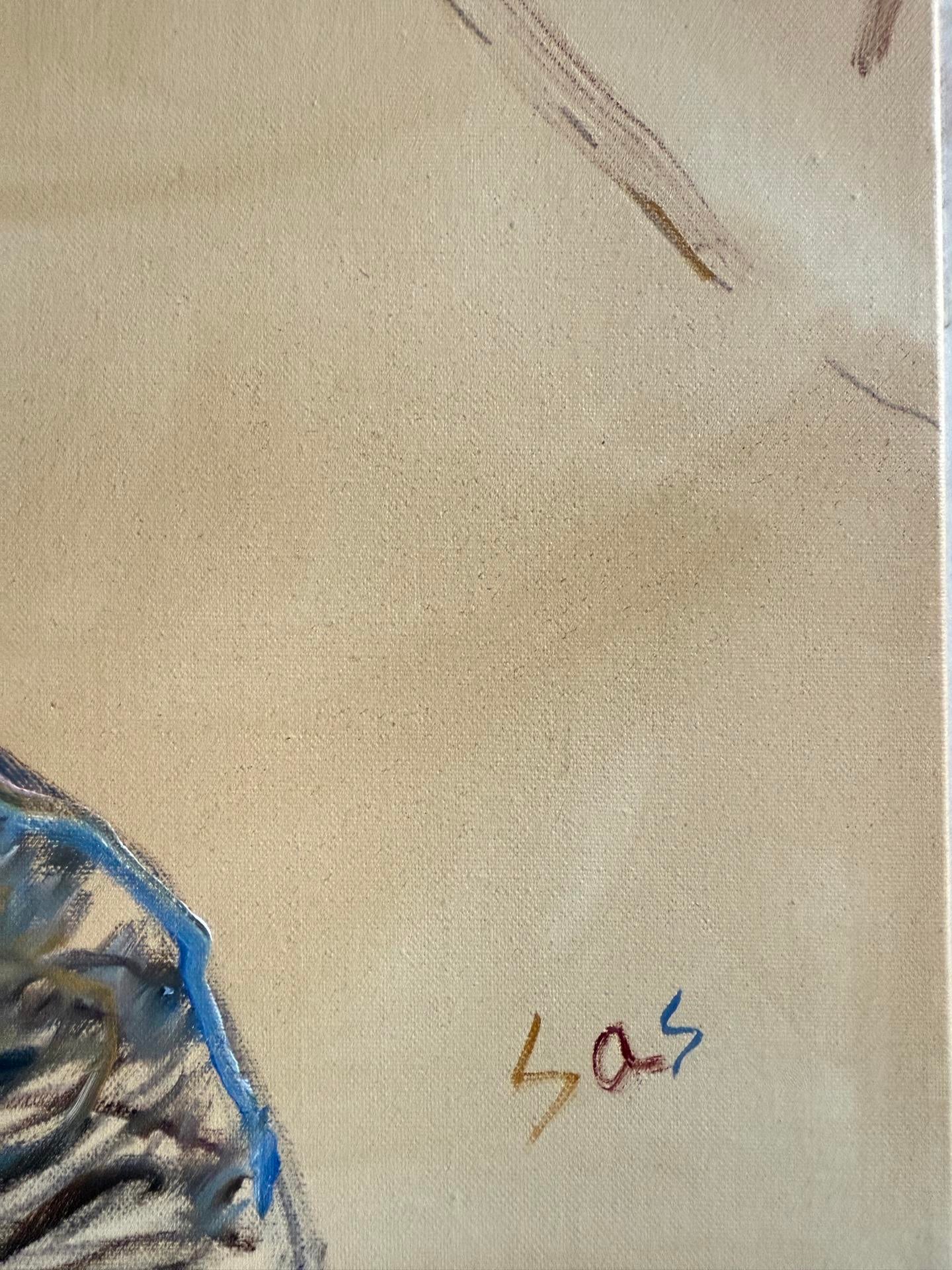 Artist Liubou Sas “Between Breaths” Modern Original PaintingVintage Distressed Oushak Carpet - 8\'8\