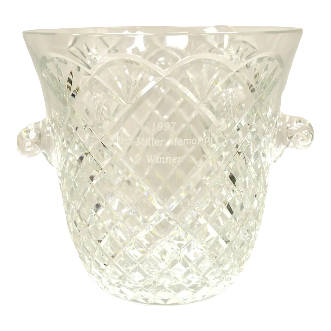 Vintage Heavy Diamond Cut Lead Crystal Glass Ice Bucket Etched Chairish