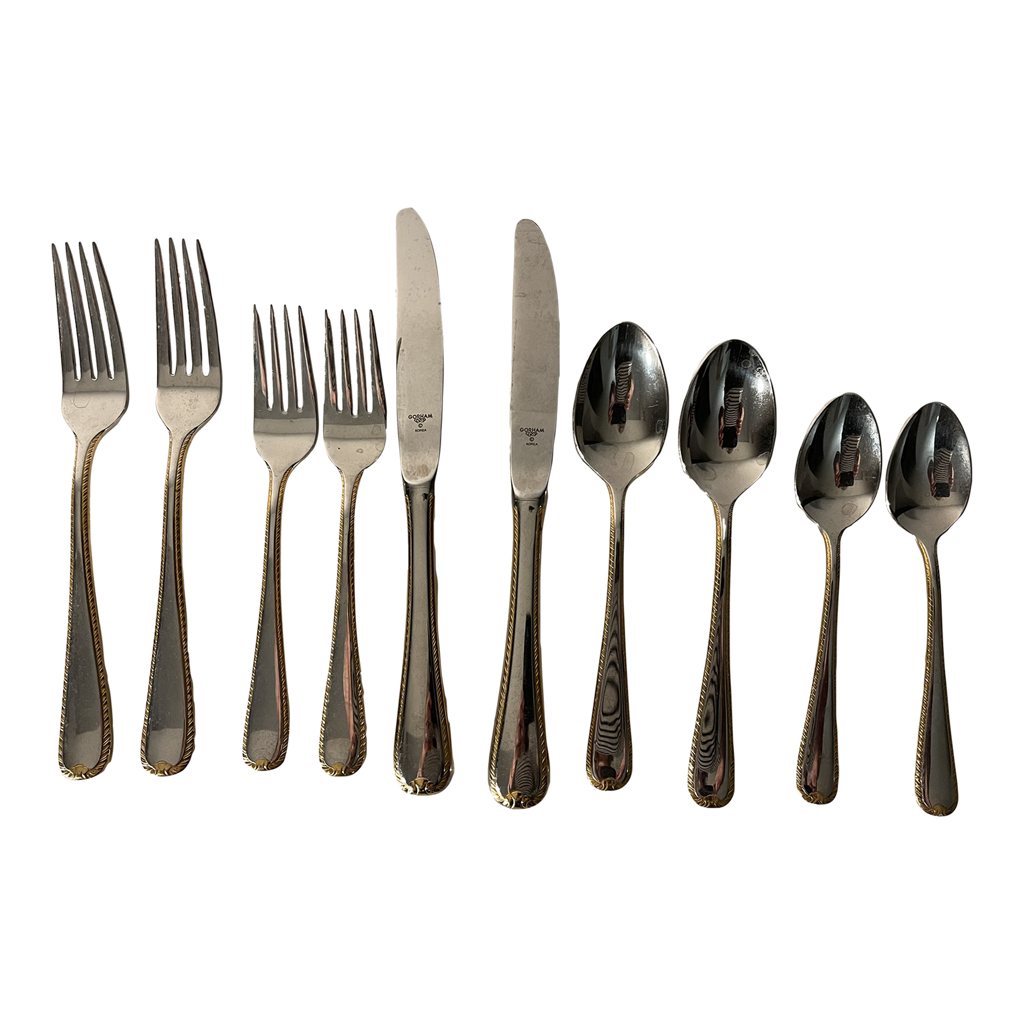 1990s Gorham Golden Ribbon Edge Flatware Set for Two 10 Pieces Chairish