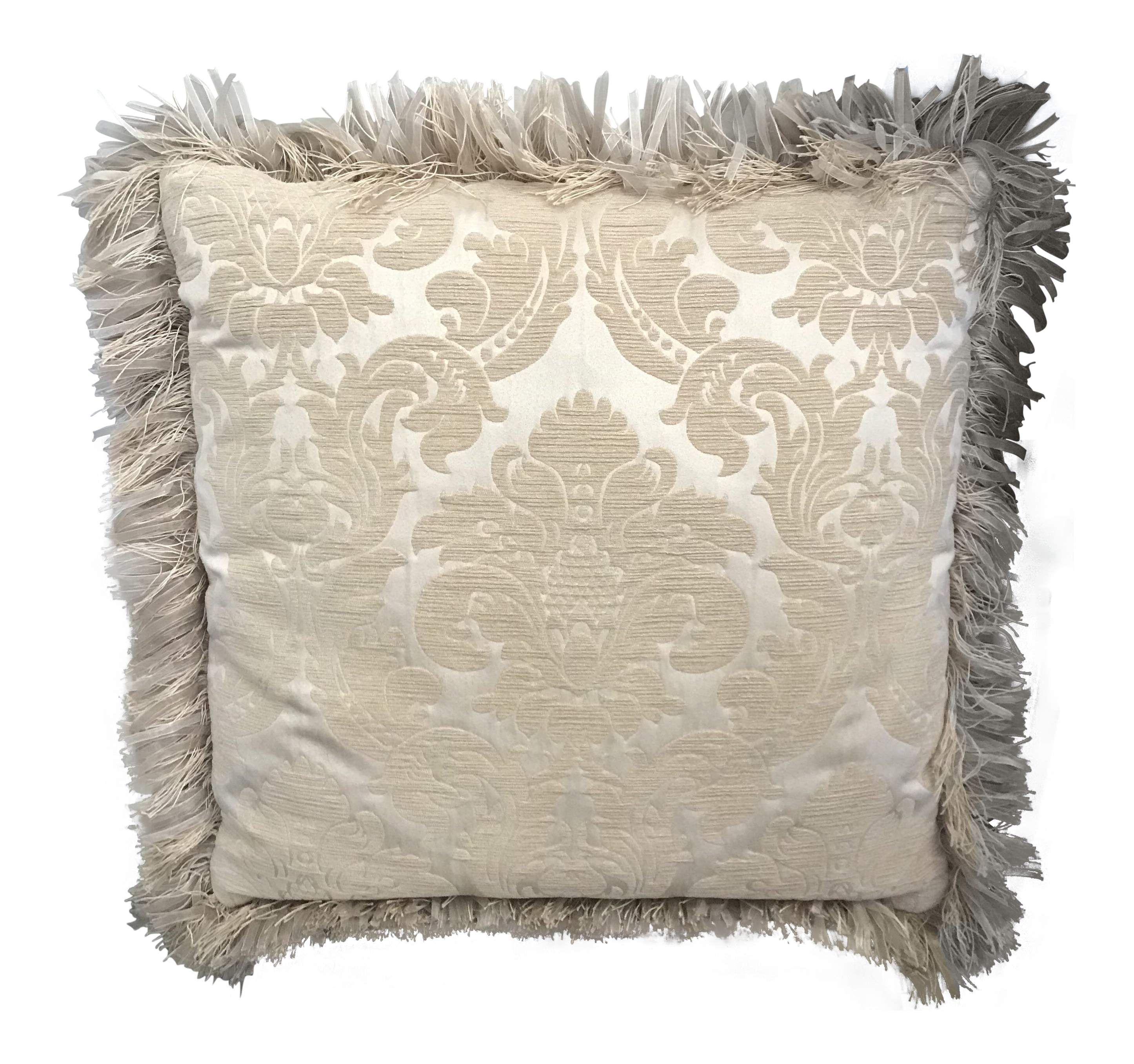 22 Gold And Cream Brocade Decorative Pillow With Ribbon Fringe